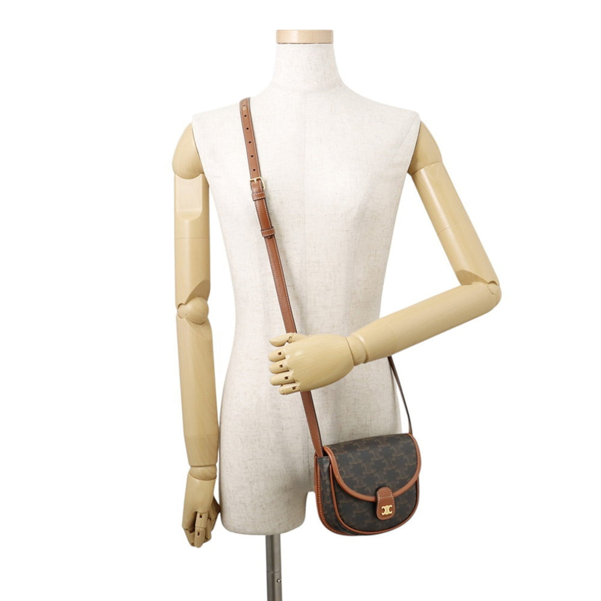 Celine Brown Canvas Leather Pouch Shoulder Bag (Pre-Owned)