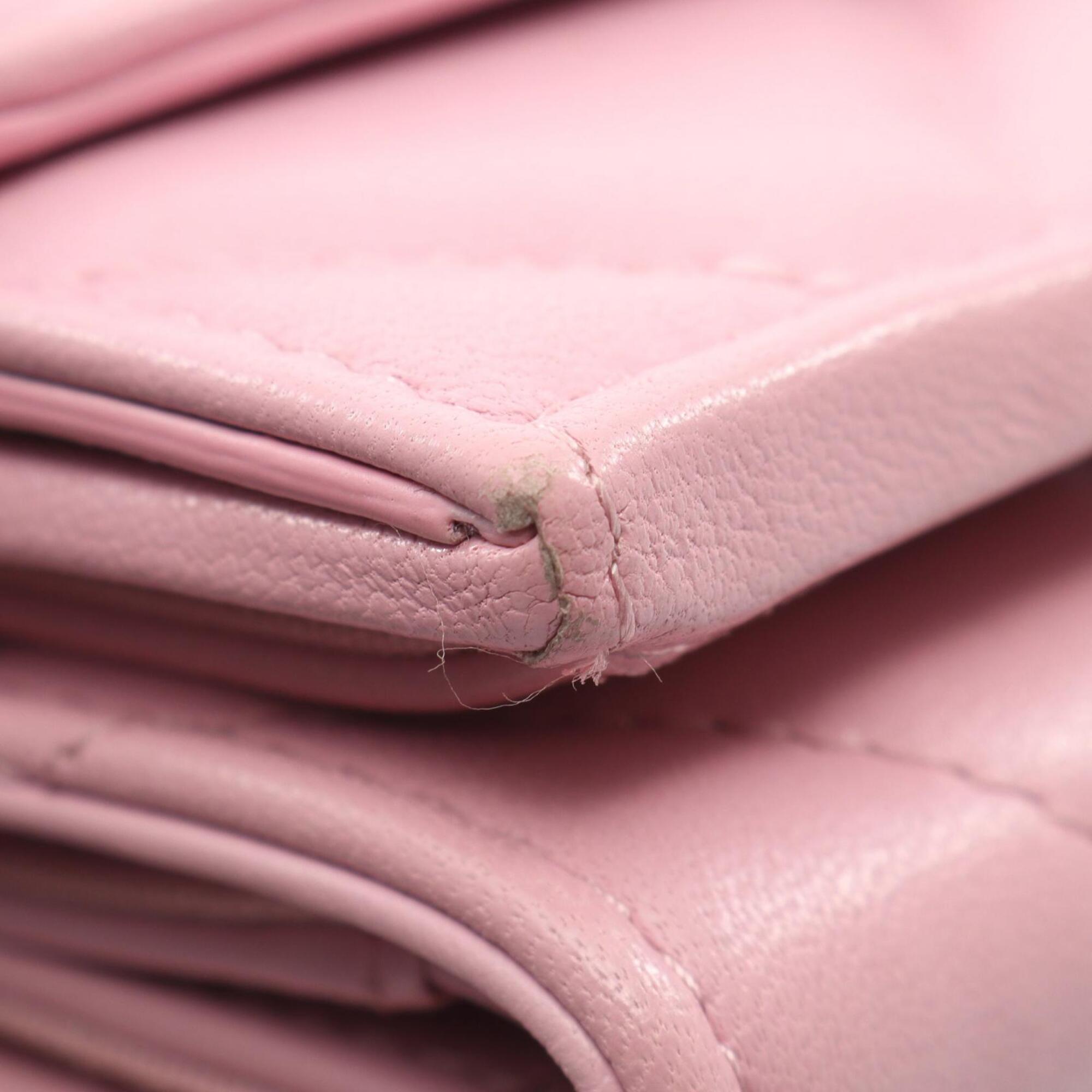 Chanel Pink Leather Long Wallet (Tri-Fold) (Pre-Owned)