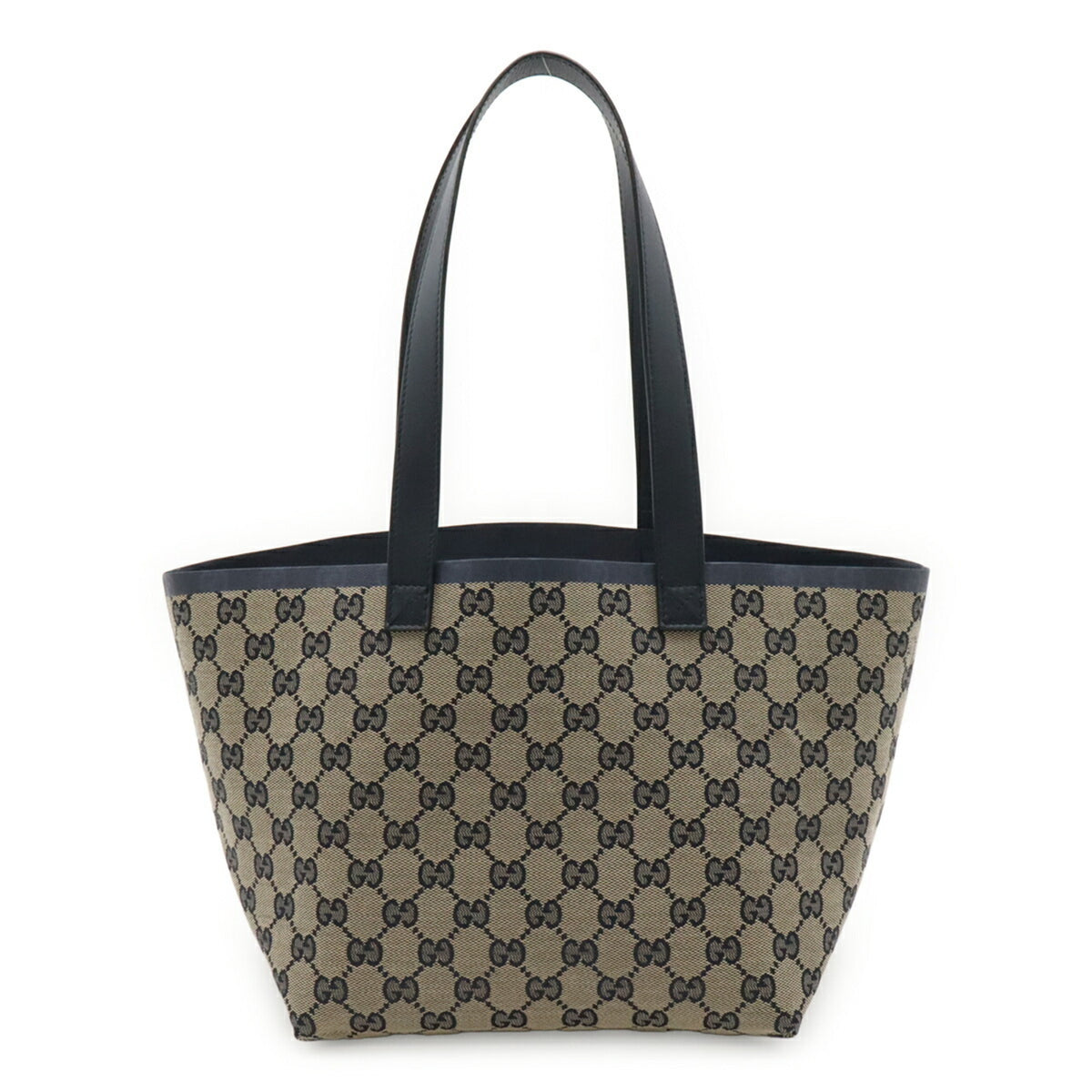 Gucci Beige Navy Canvas Leather Handbag Pouch Shoulder Bag Tote Bag (Pre-Owned)