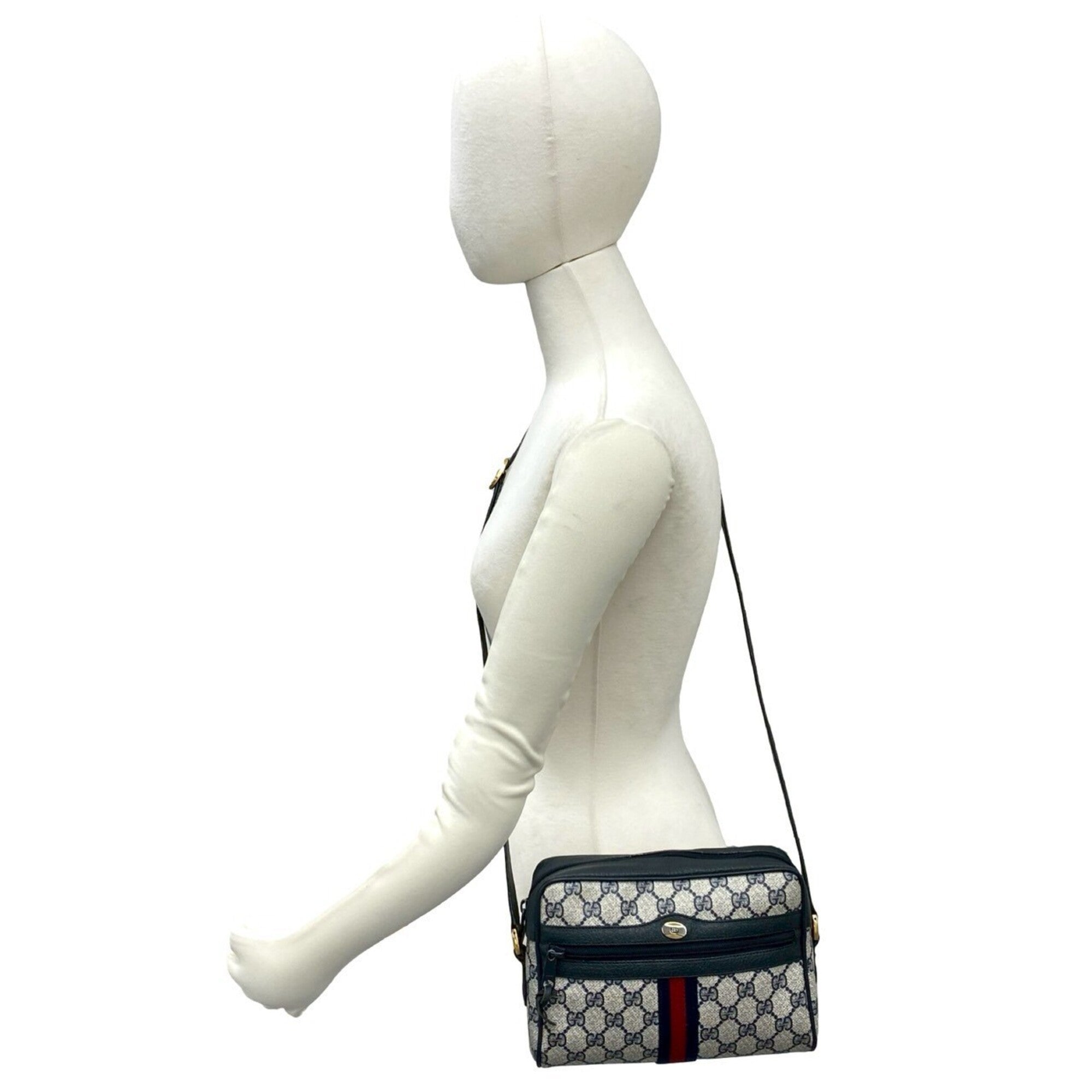 Gucci Navy Red Color Pvc Leather Shoulder Bag (Pre-Owned)