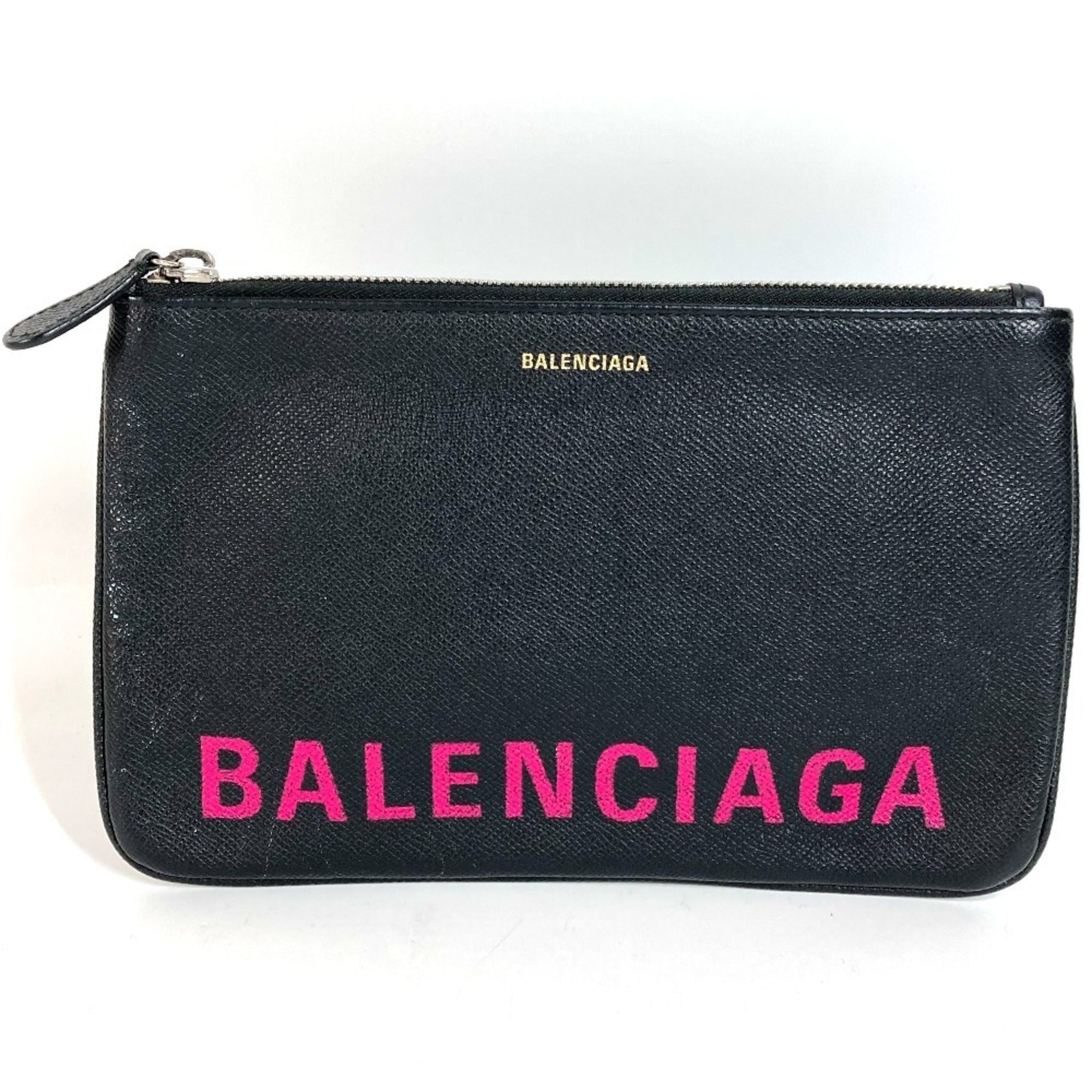 Balenciaga Black Pink Leather Clutch Bag Handbag (Pre-Owned)