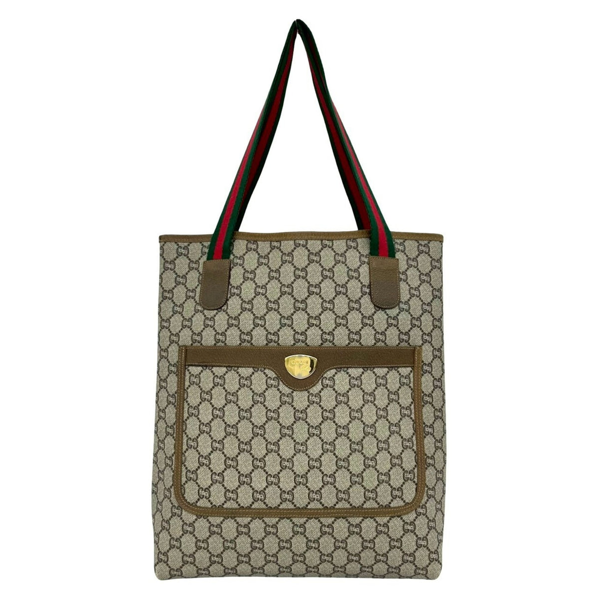 Gucci Brown Green Red Color Leather Pvc Tote Bag (Pre-Owned)