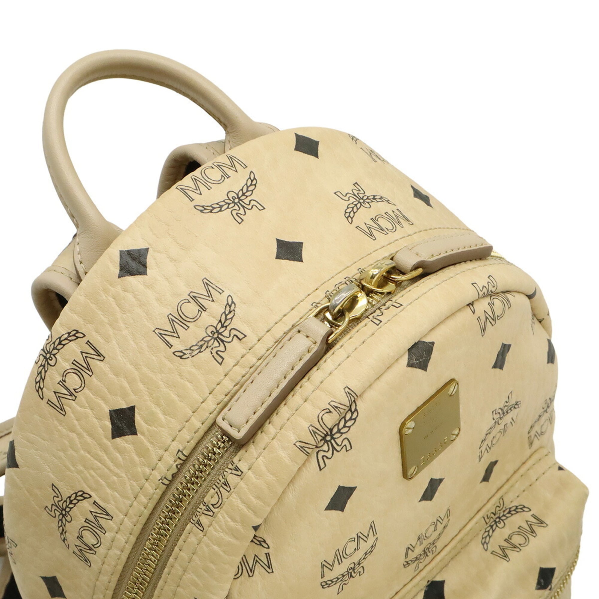 Mcm Visetos Beige Coated Canvas Leather Backpack (Pre-Owned)