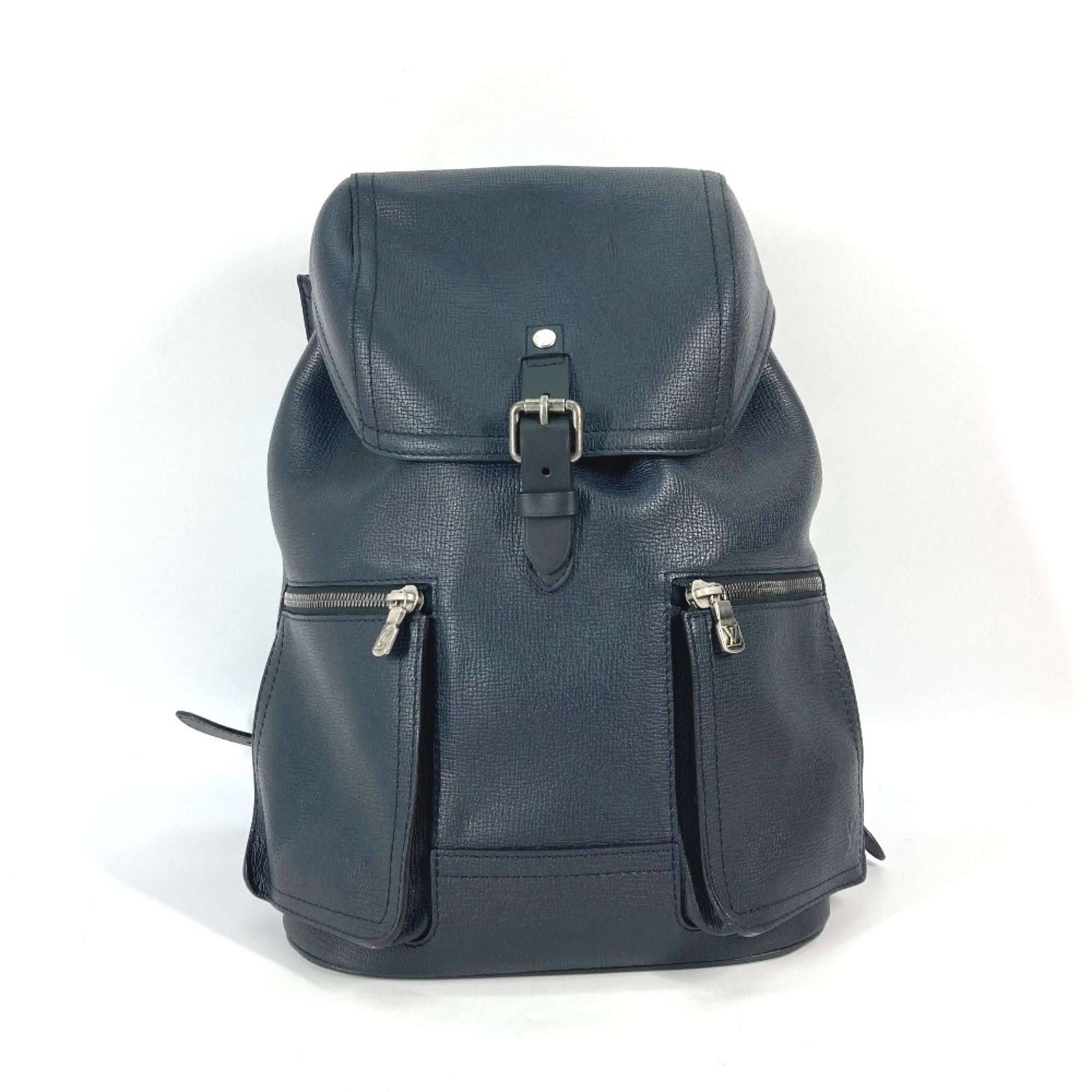 Louis Vuitton Black Navy Navy Blue Utah Leather Backpack (Pre-Owned)
