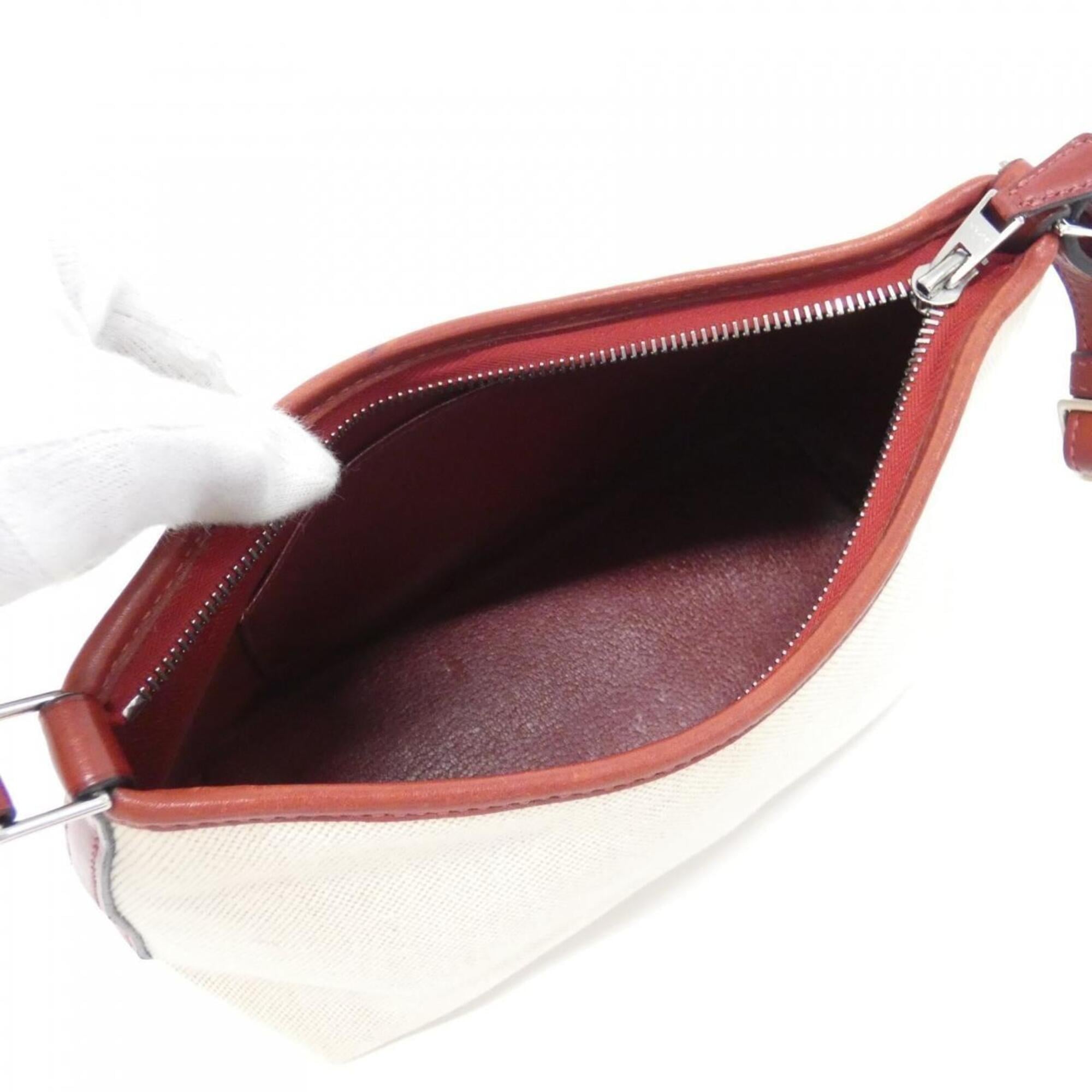 Hermes Rouge H Toile H Evercalf Leather Shoulder Bag (Pre-Owned)