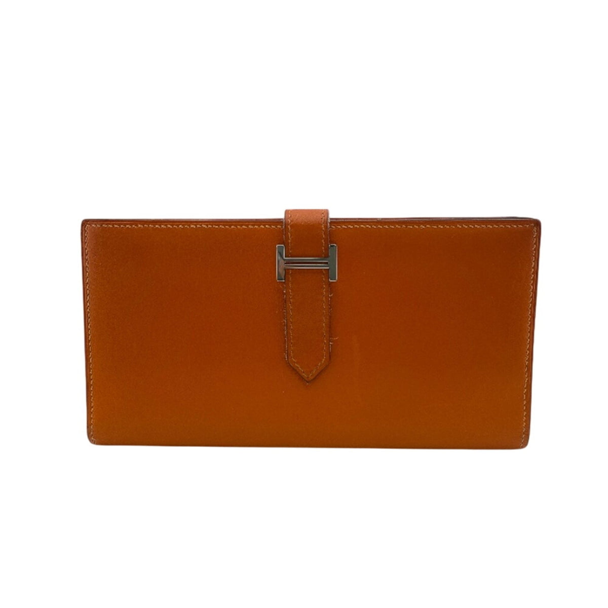 Hermes Orange Box Calf Leather Long Wallet (Bi-Fold) (Pre-Owned)