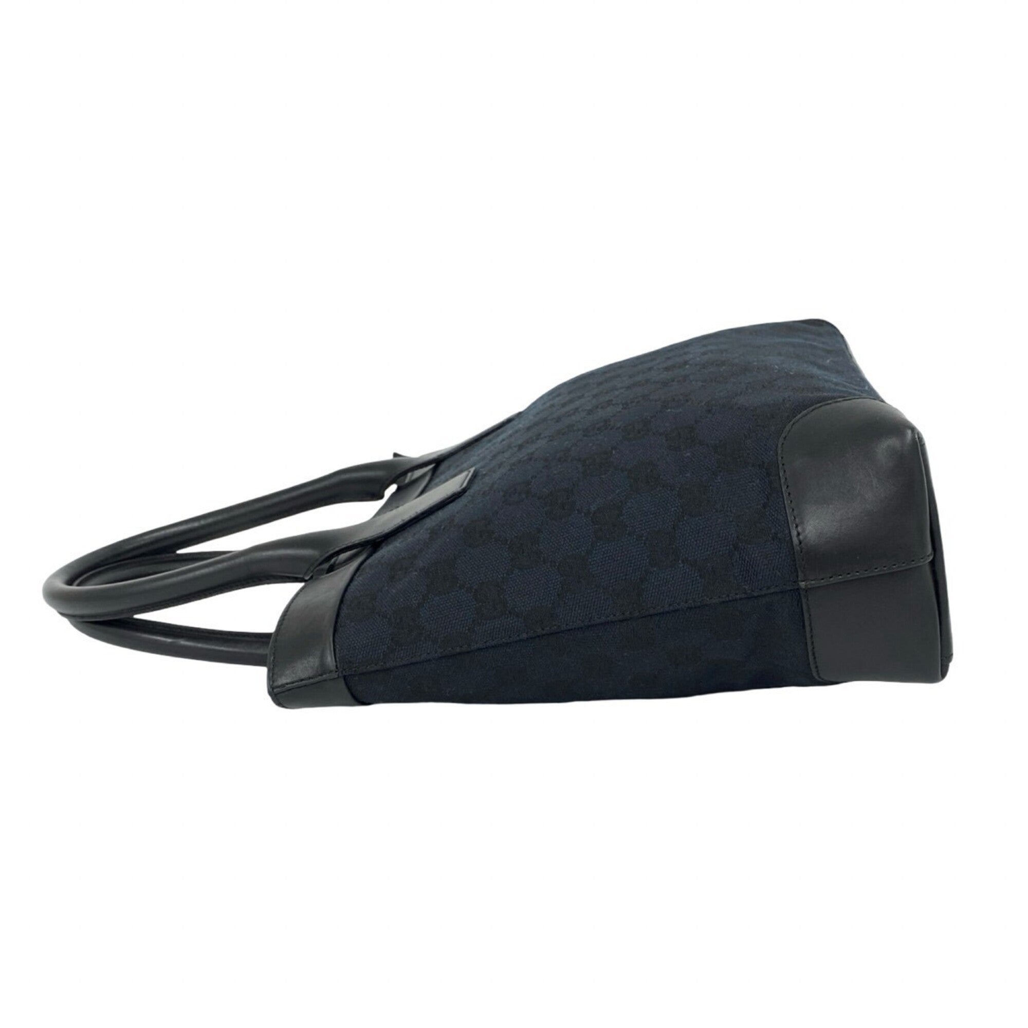 Gucci Black Navy Canvas Leather Handbag Tote Bag (Pre-Owned)