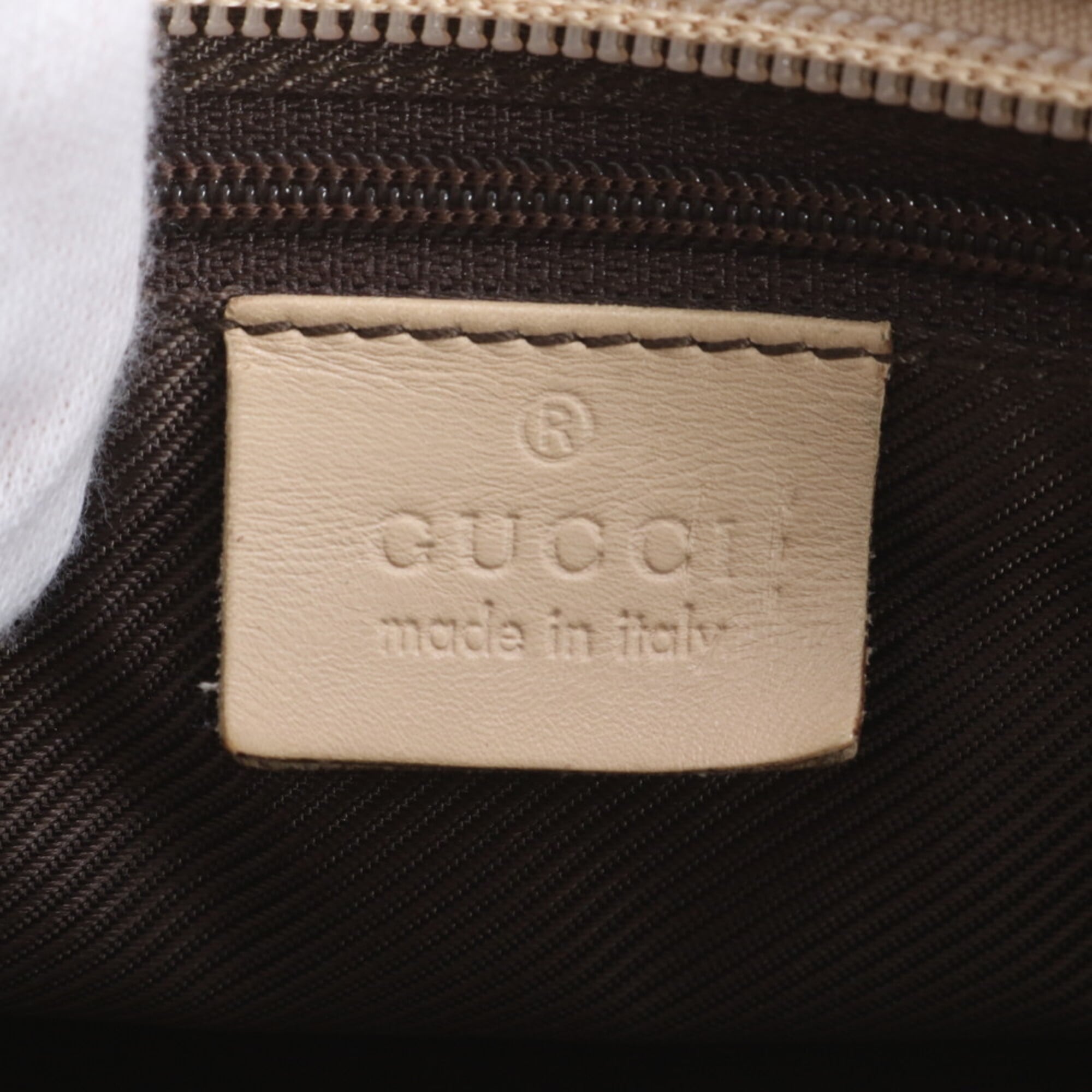 Gucci Light Beige Leather Canvas Handbag Tote Bag (Pre-Owned)