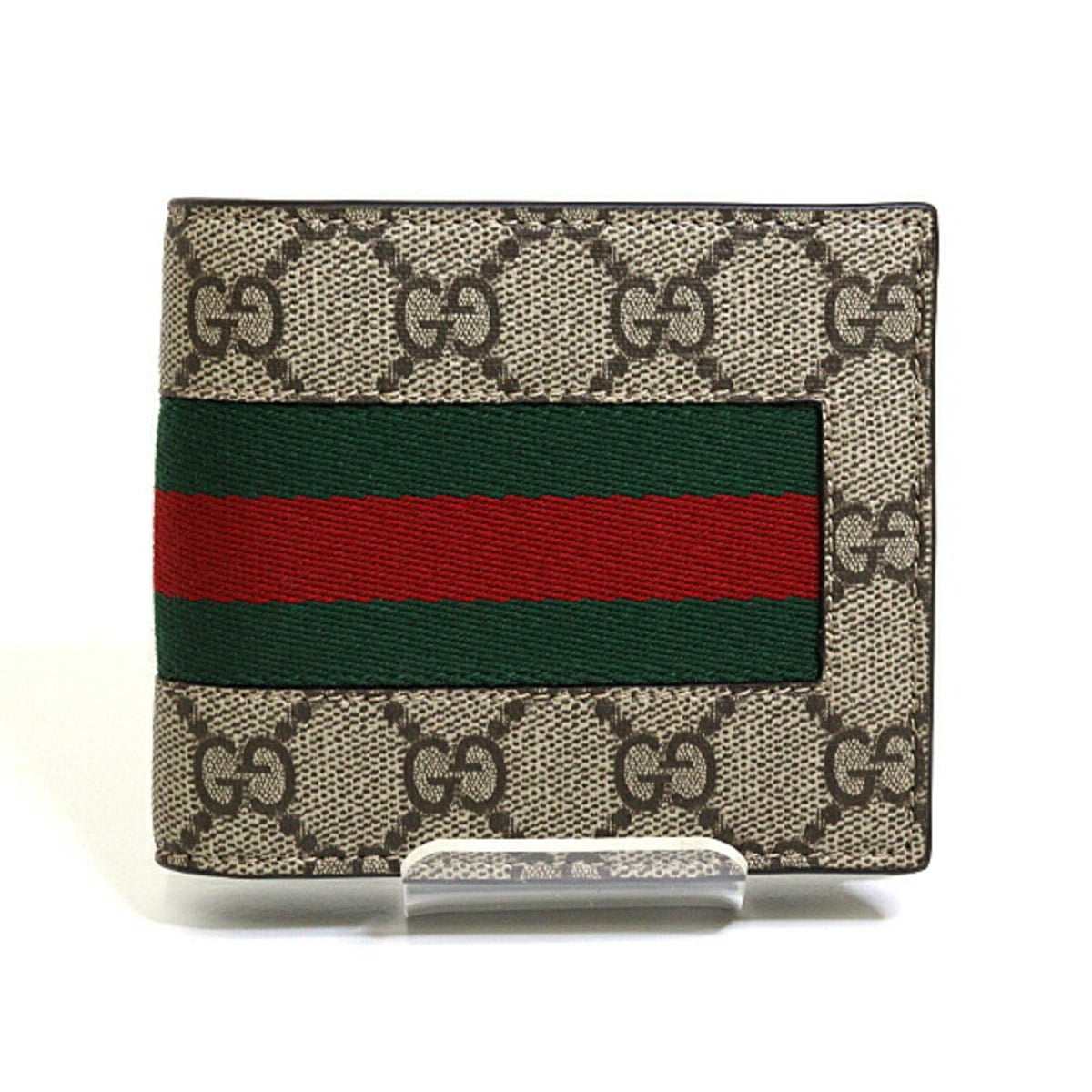 Gucci Beige Green Red Color Gg Supreme Leather Wallet (Bi-Fold) (Pre-Owned)