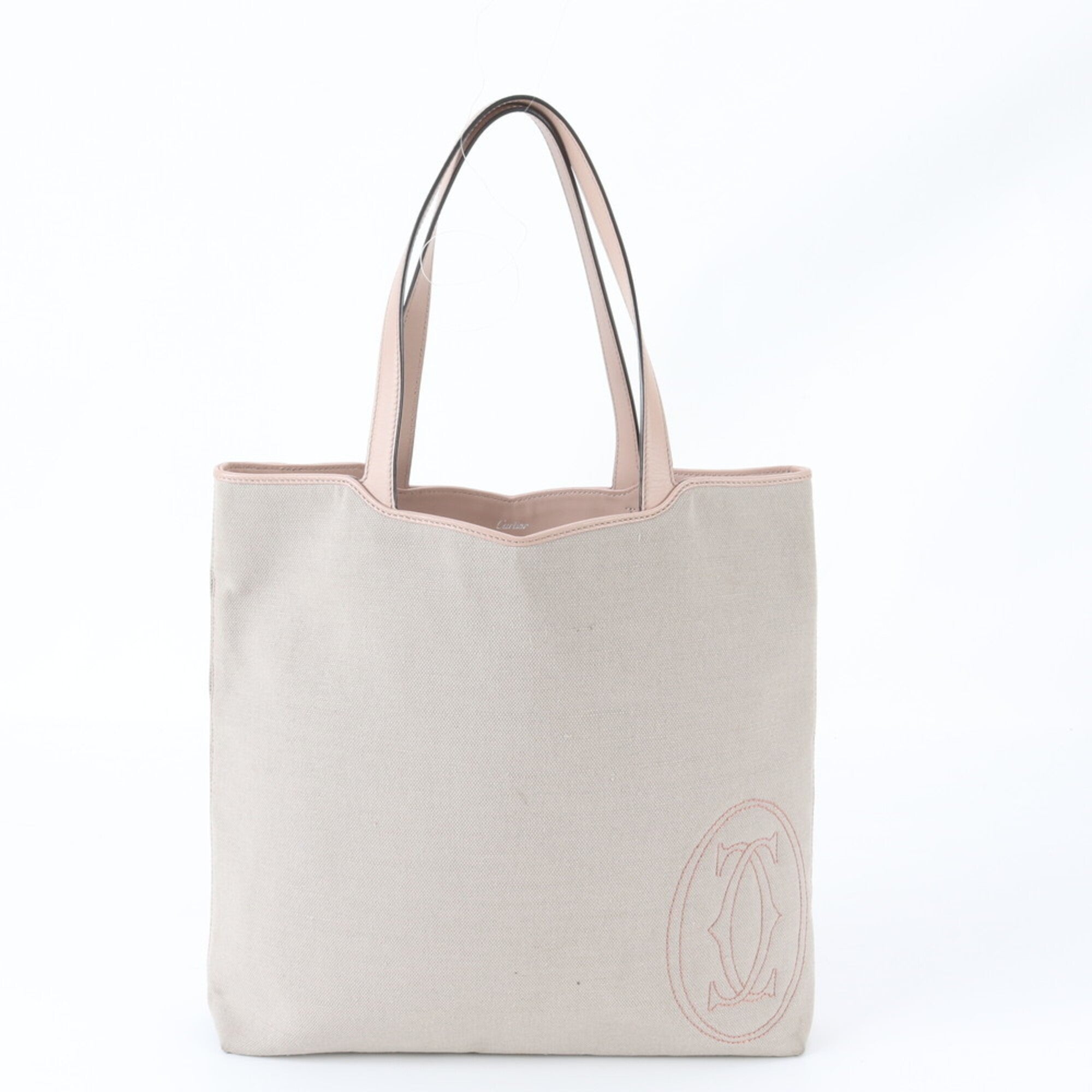 Cartier Must Beige Pink Leather Canvas Handbag Tote Bag (Pre-Owned)