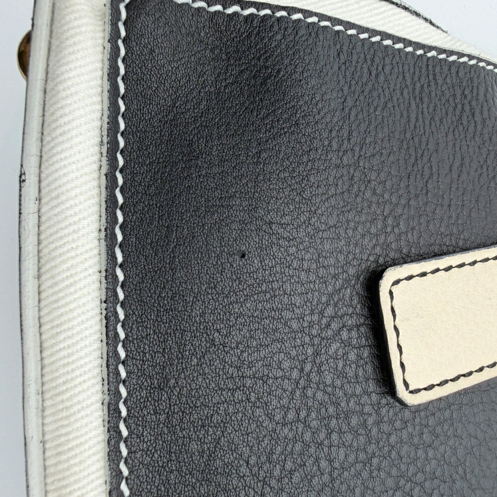Yves Saint Laurent Black White Leather Canvas Handbag (Pre-Owned)