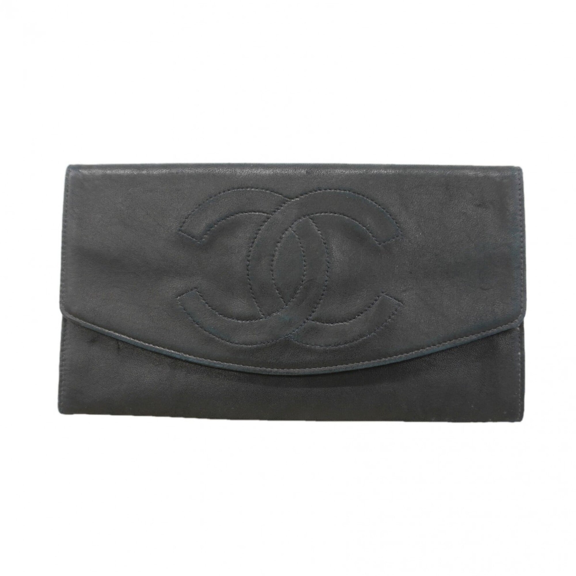 Chanel Black Leather Long Bill Wallet (Bi-Fold) (Pre-Owned)