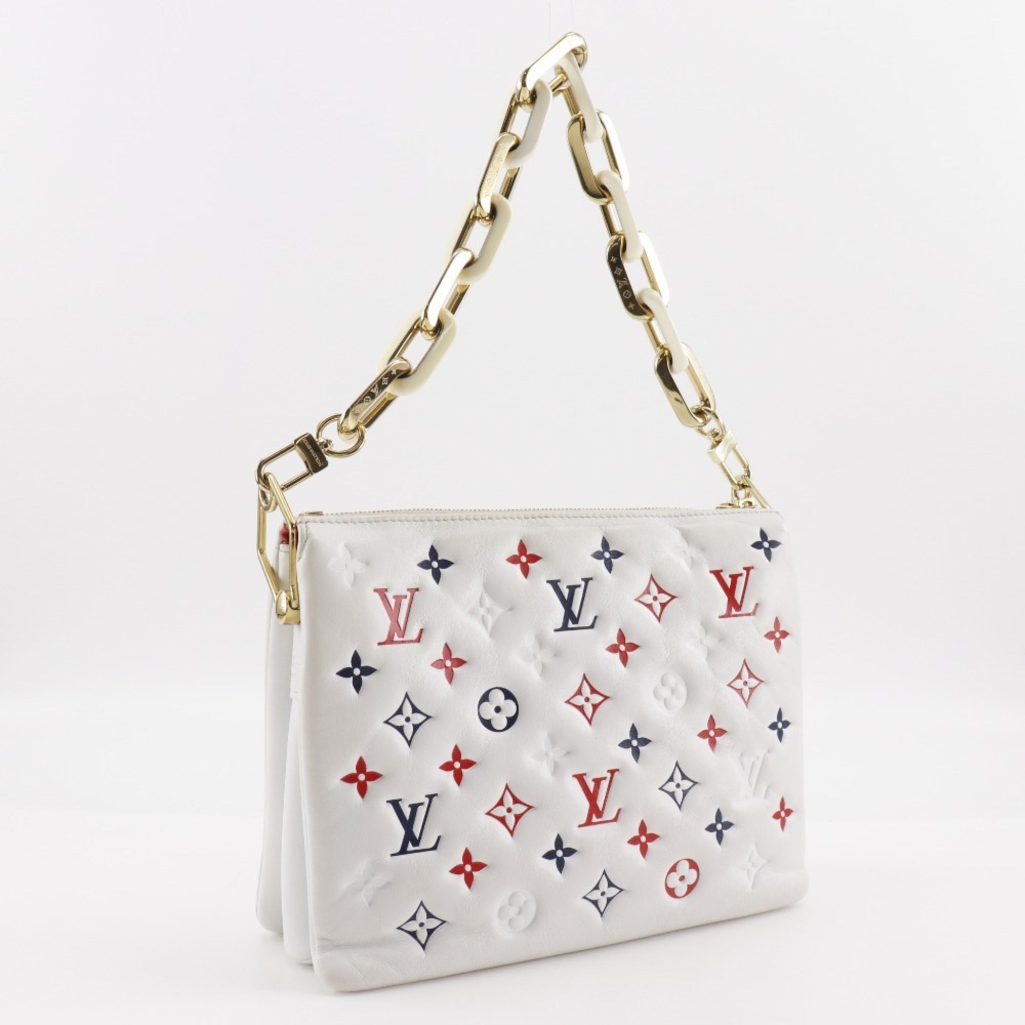 Louis Vuitton Navy Red Color White Leather Shoulder Bag (Pre-Owned)