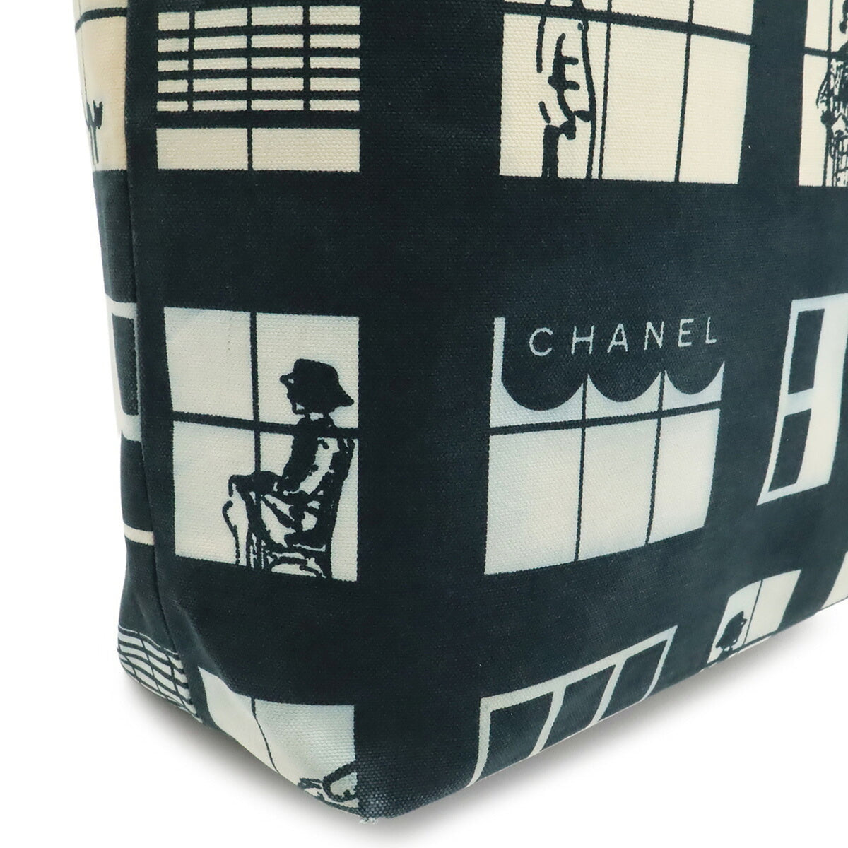 Chanel Black White Canvas Leather Shoulder Bag Tote Bag (Pre-Owned)