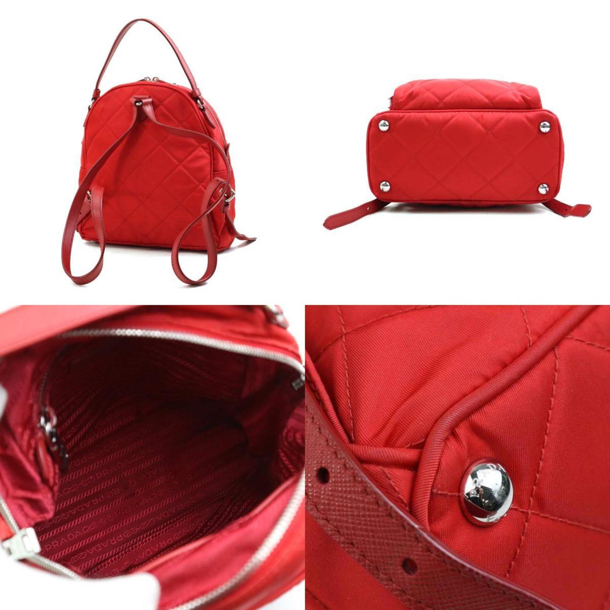Prada Red Color Nylon Leather Backpack (Pre-Owned)