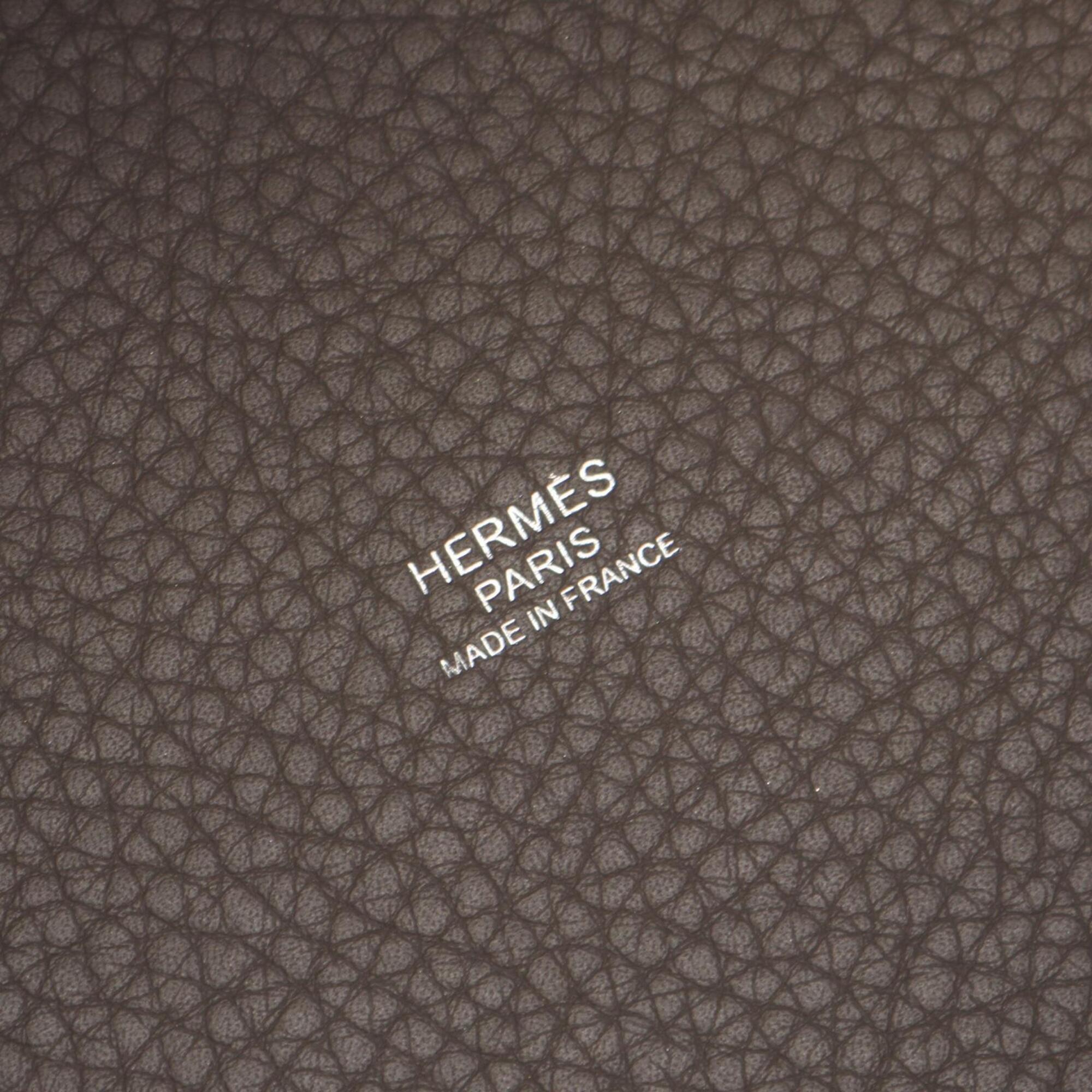 Hermes Etain Gray Taurillon Clemence Leather Handbag (Pre-Owned)