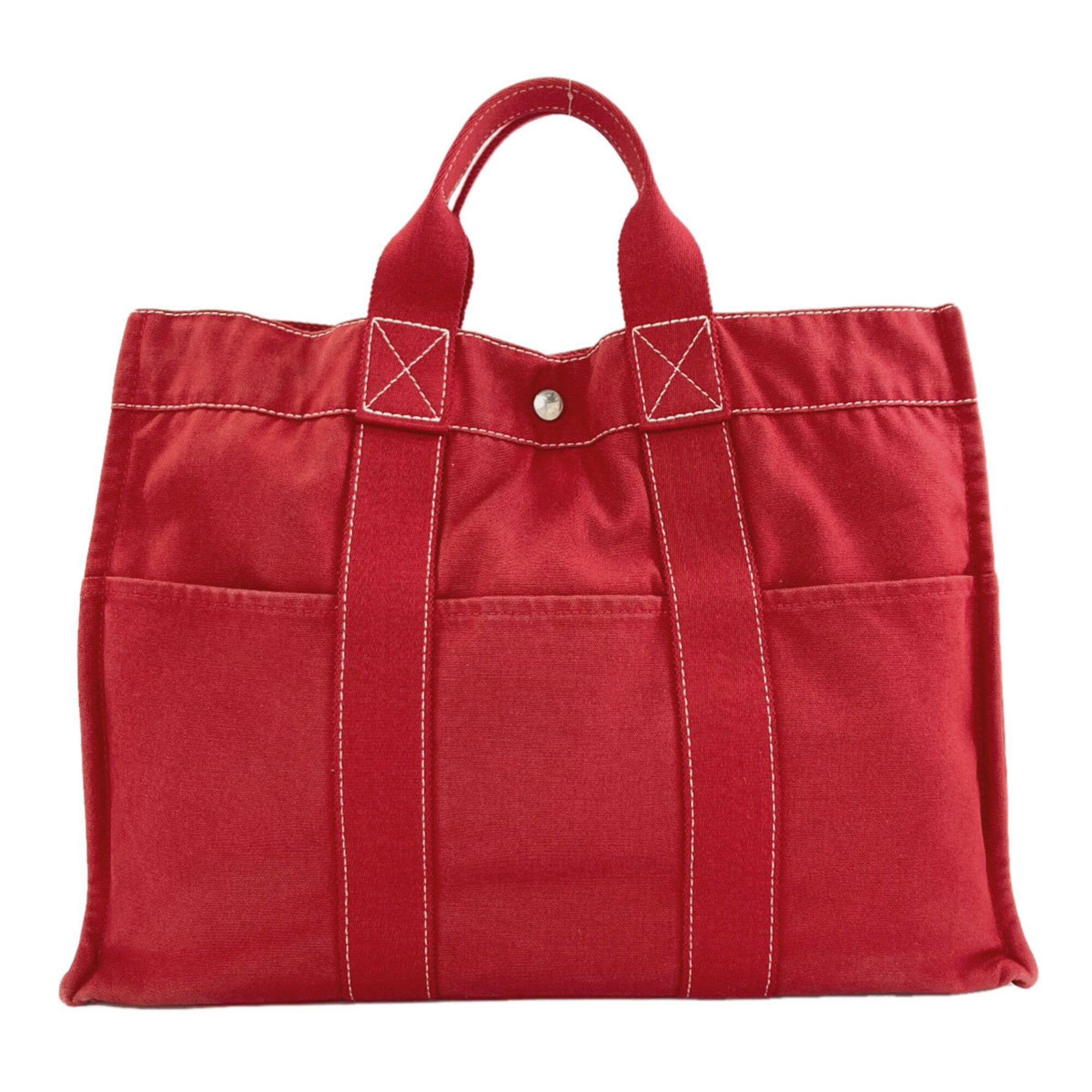 Hermes Deauville Red Color Canvas Handbag (Pre-Owned)