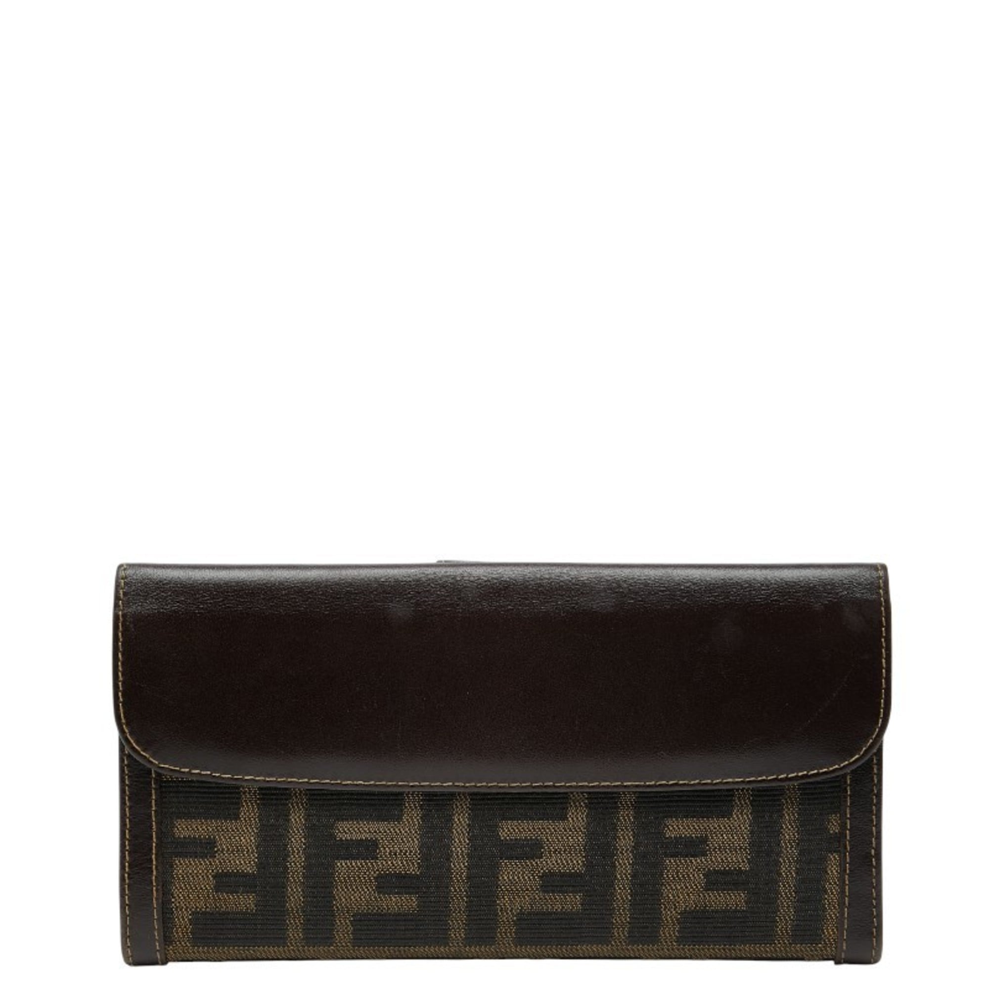 Fendi Brown Canvas Leather Long Wallet (Bi-Fold) (Pre-Owned)