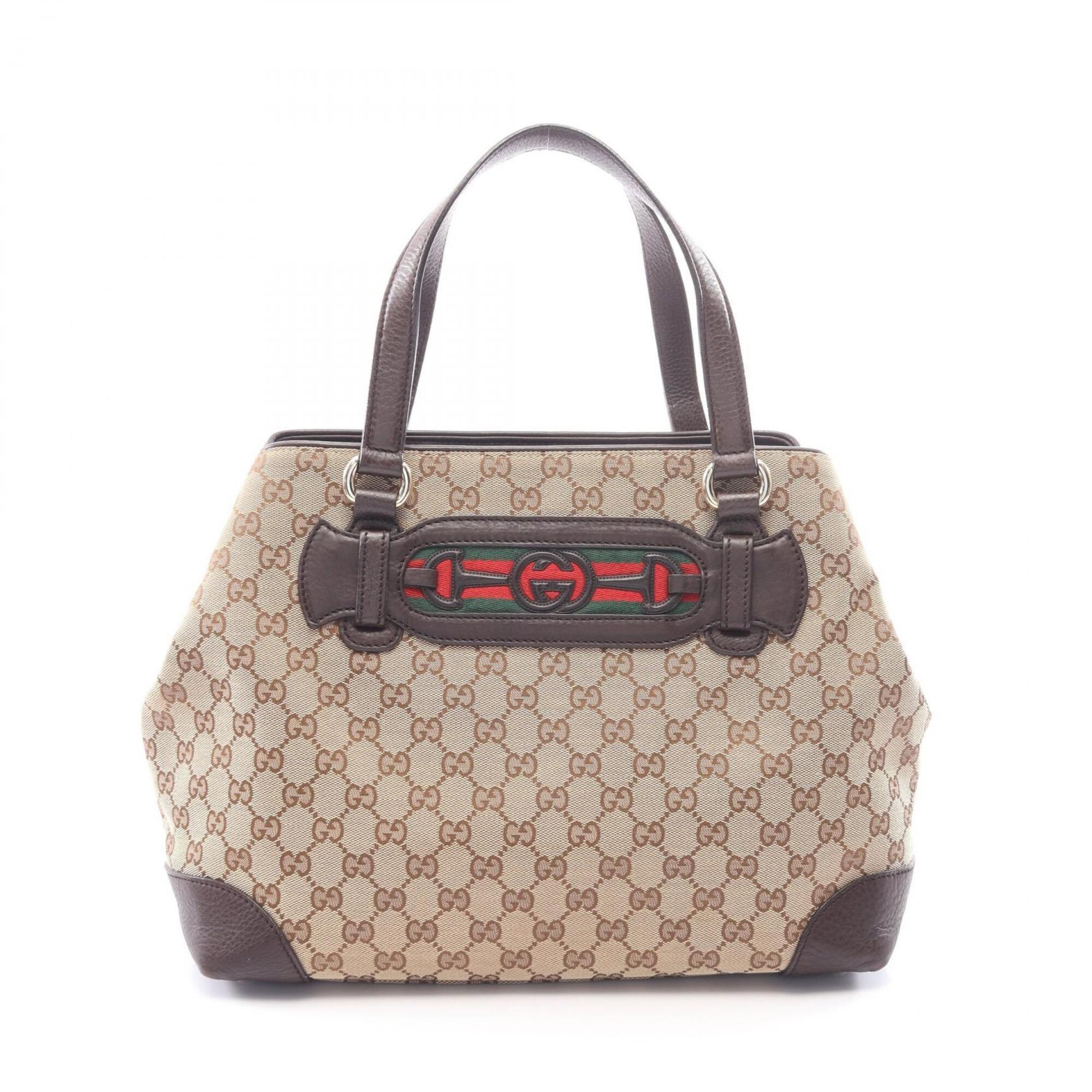 Gucci Beige Brown Multi-Color Canvas Leather Handbag Tote Bag (Pre-Owned)