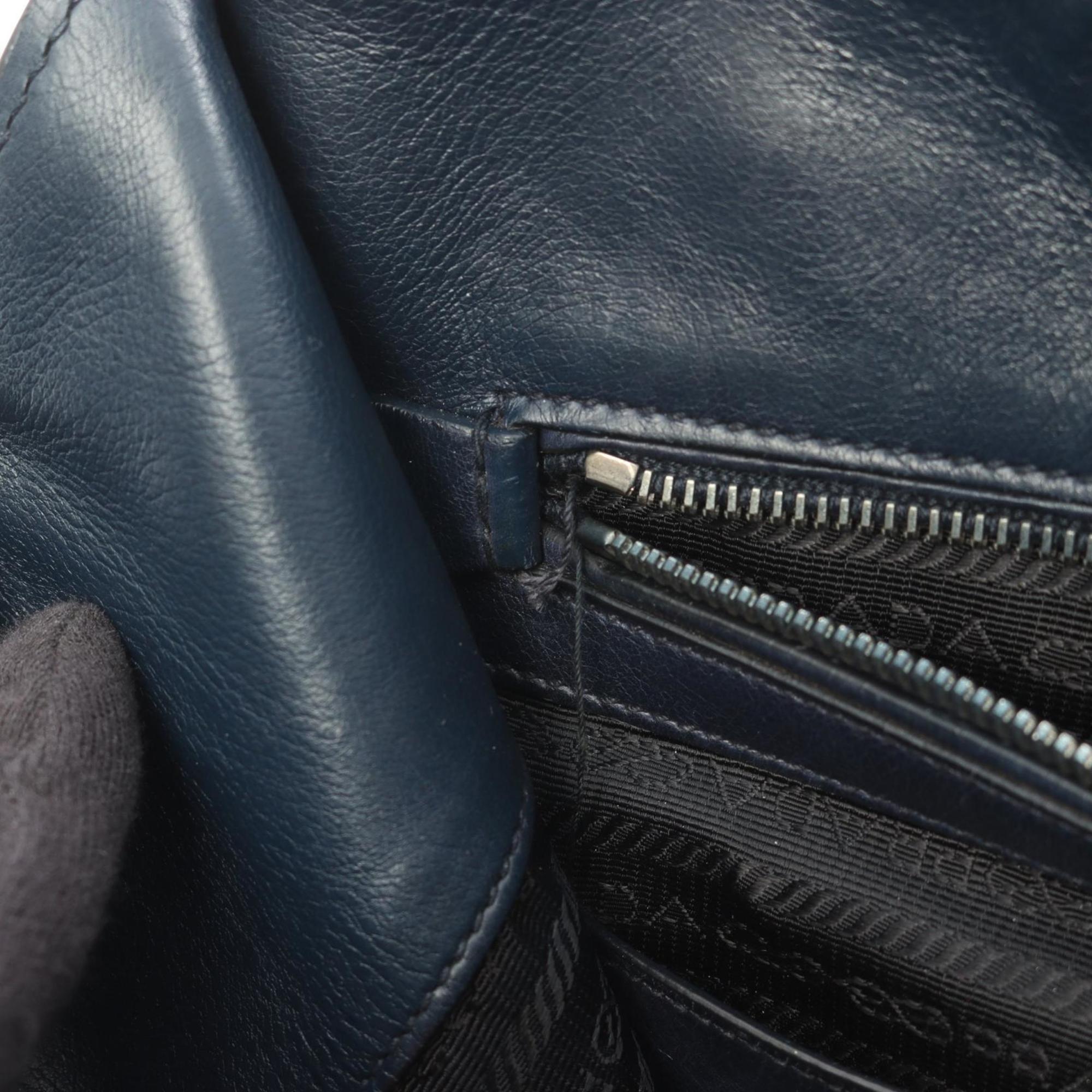 Prada Navy Leather Handbag Tote Bag (Pre-Owned)