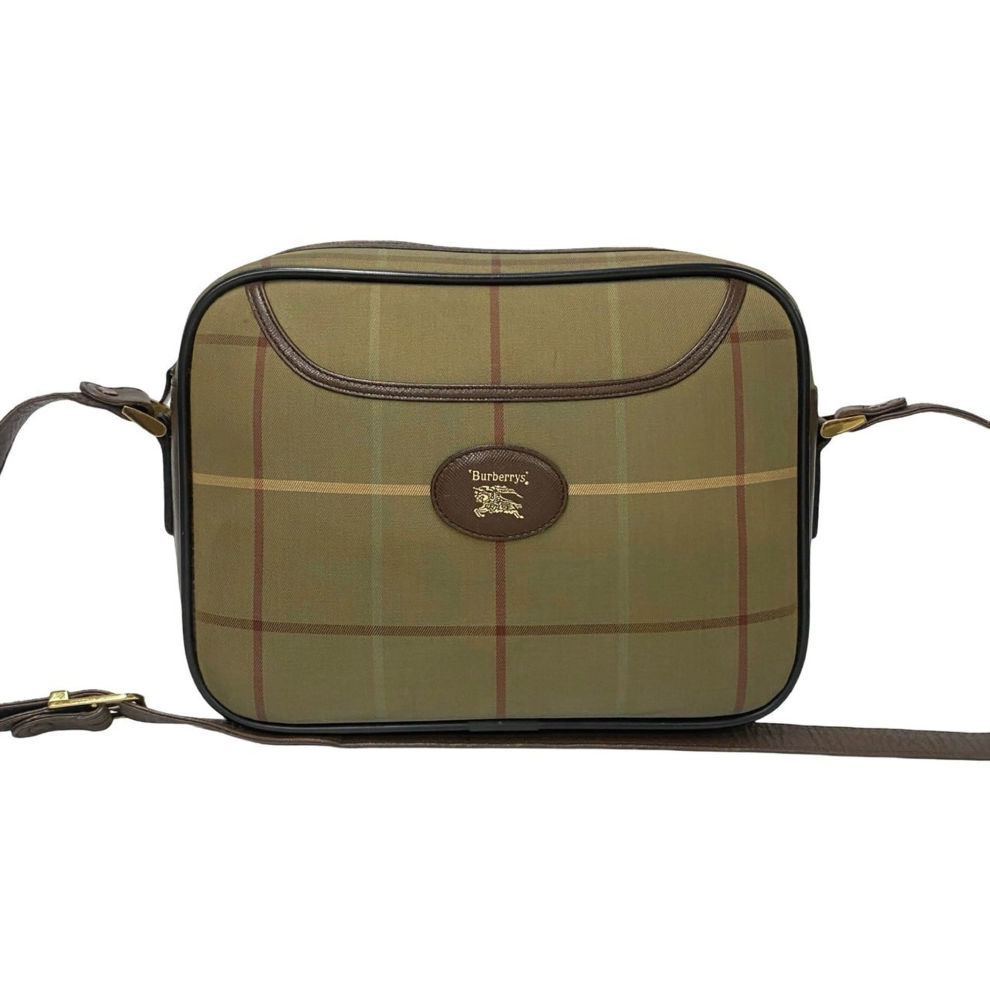 Burberry Brown Khaki Leather Canvas Pochette Shoulder Bag (Pre-Owned)