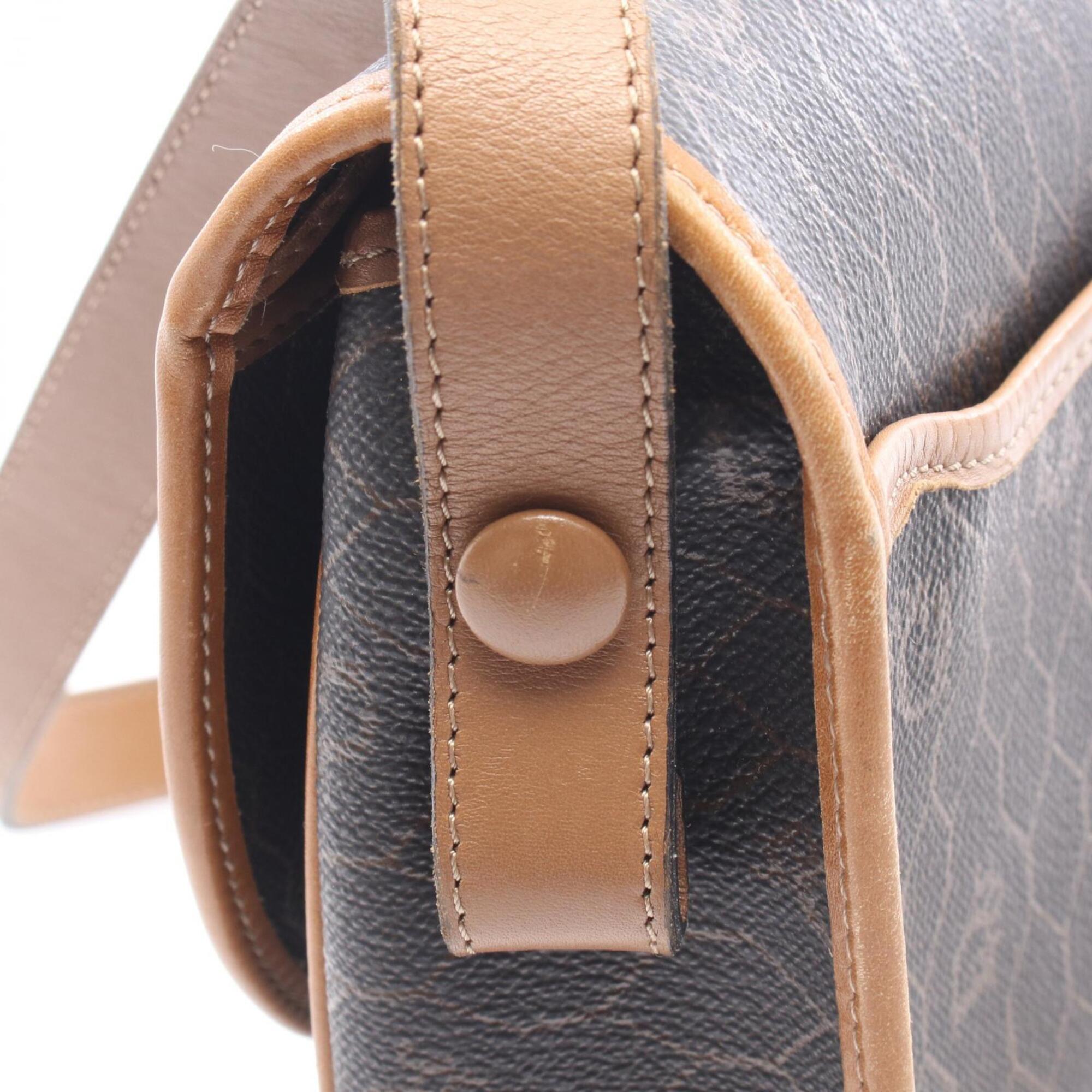 Christian Dior Black Brown Coated Canvas Leather Handbag Shoulder Bag (Pre-Owned)