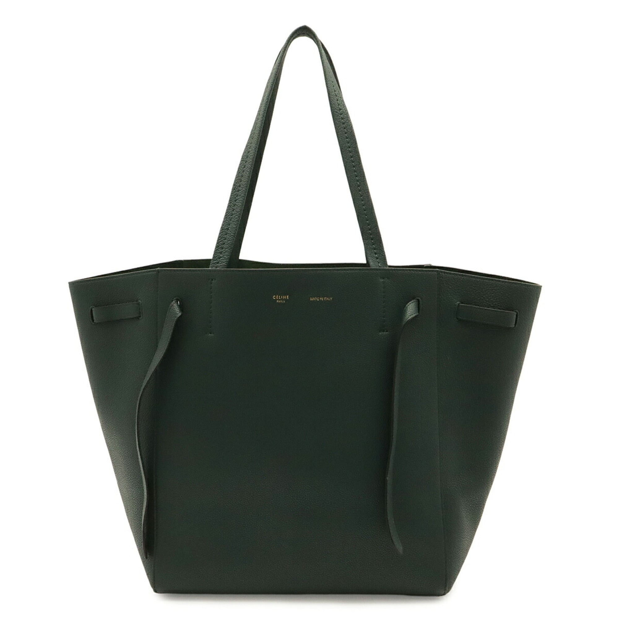Celine Cabas Dark Green Leather Shoulder Bag Tote Bag (Pre-Owned)
