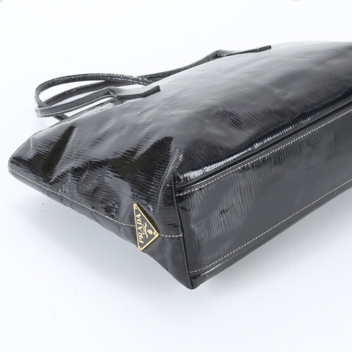 Prada Black Leather Coated Canvas Handbag Shoulder Bag Tote Bag (Pre-Owned)