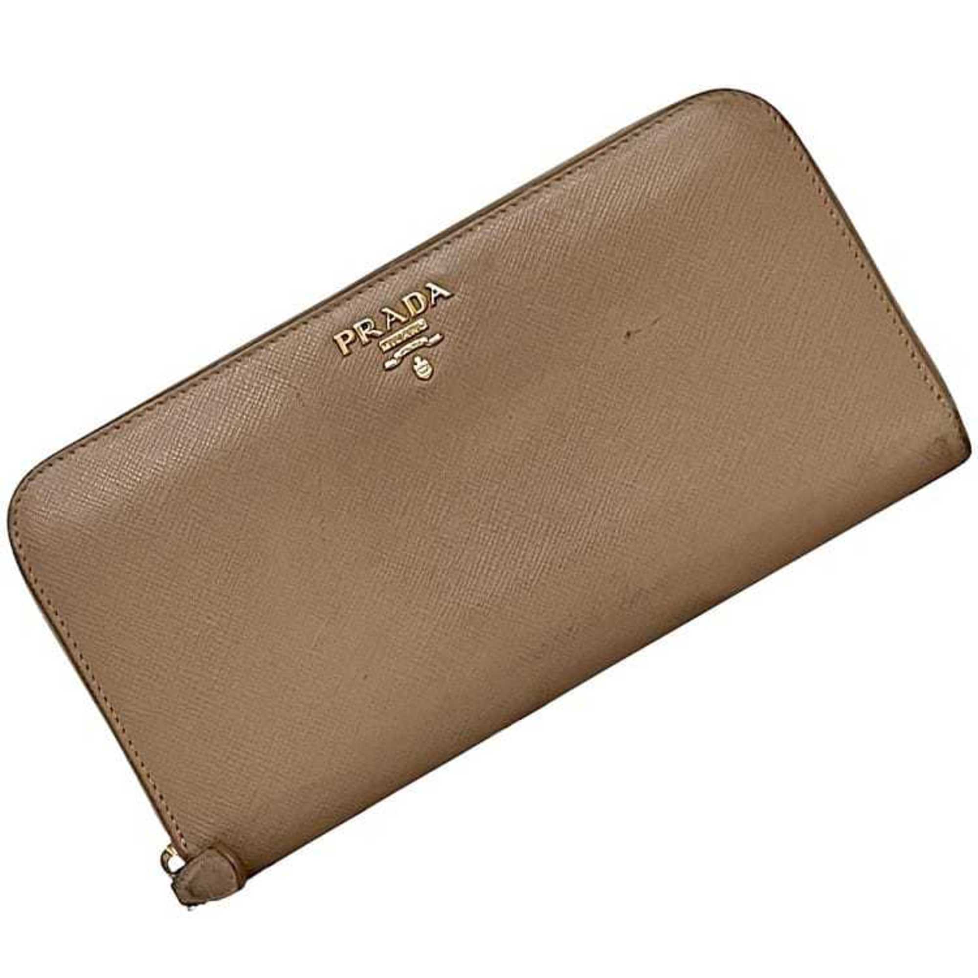 Prada Pink Beige Saffiano Metal Long Wallet (Bi-Fold) (Pre-Owned)