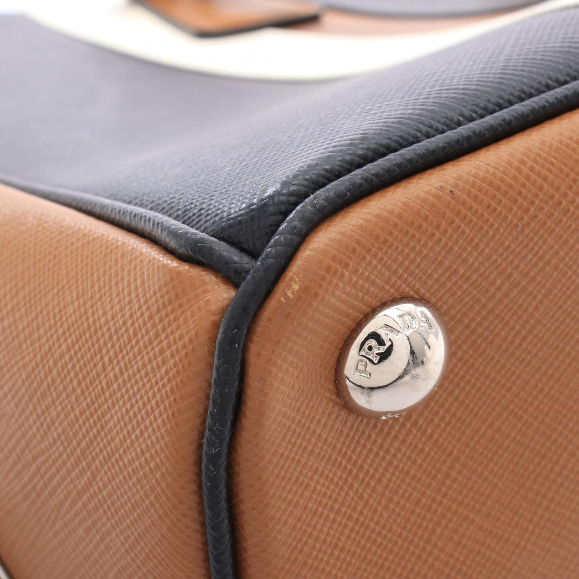 Prada Black Brown White Saffiano Handbag Tote Bag (Pre-Owned)