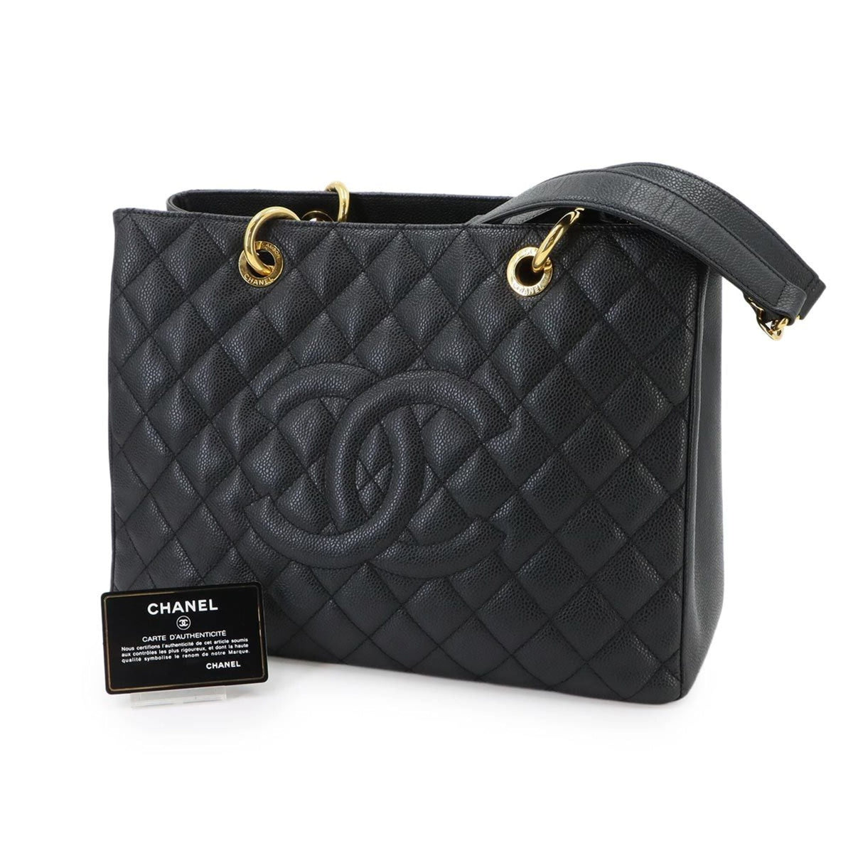 Chanel Matelasse Black Grained Calfskin Handbag Tote Bag (Pre-Owned)