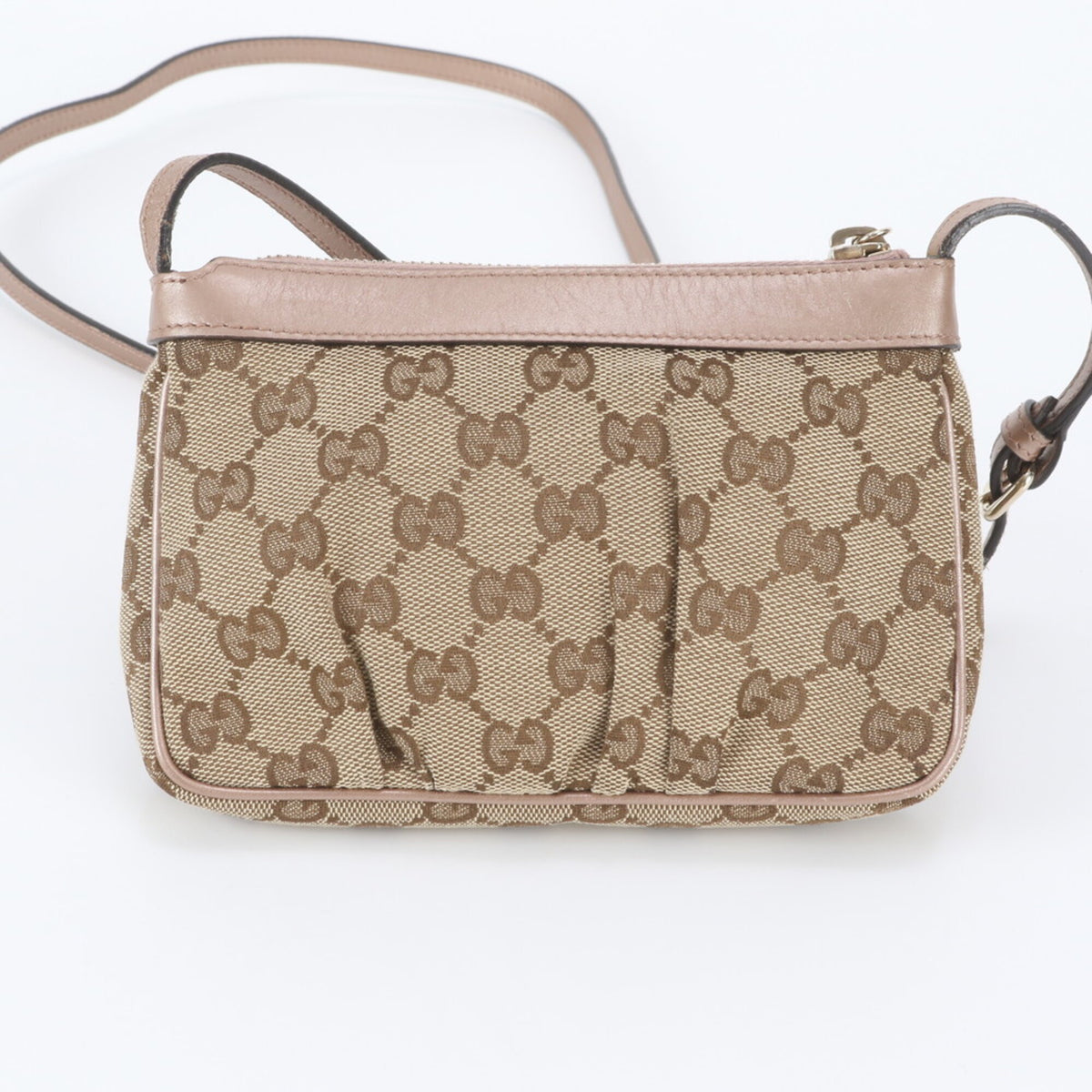 Gucci Beige Leather Canvas Crossbody Bag Shoulder Bag (Pre-Owned)