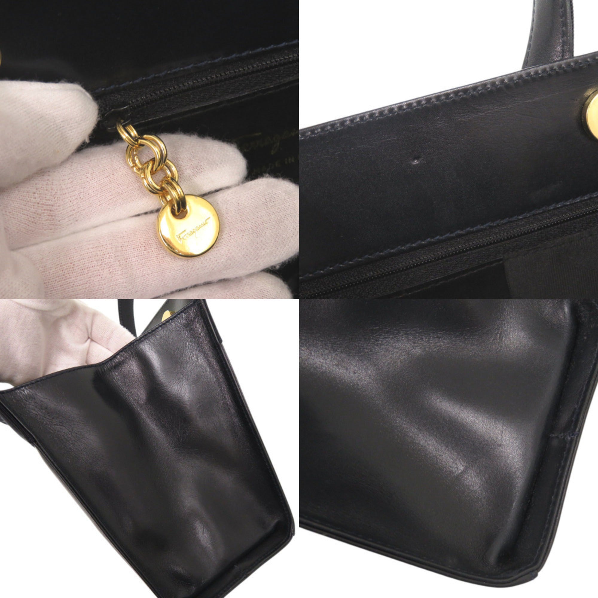 Salvatore Ferragamo Navy Leather Handbag Shoulder Bag (Pre-Owned)