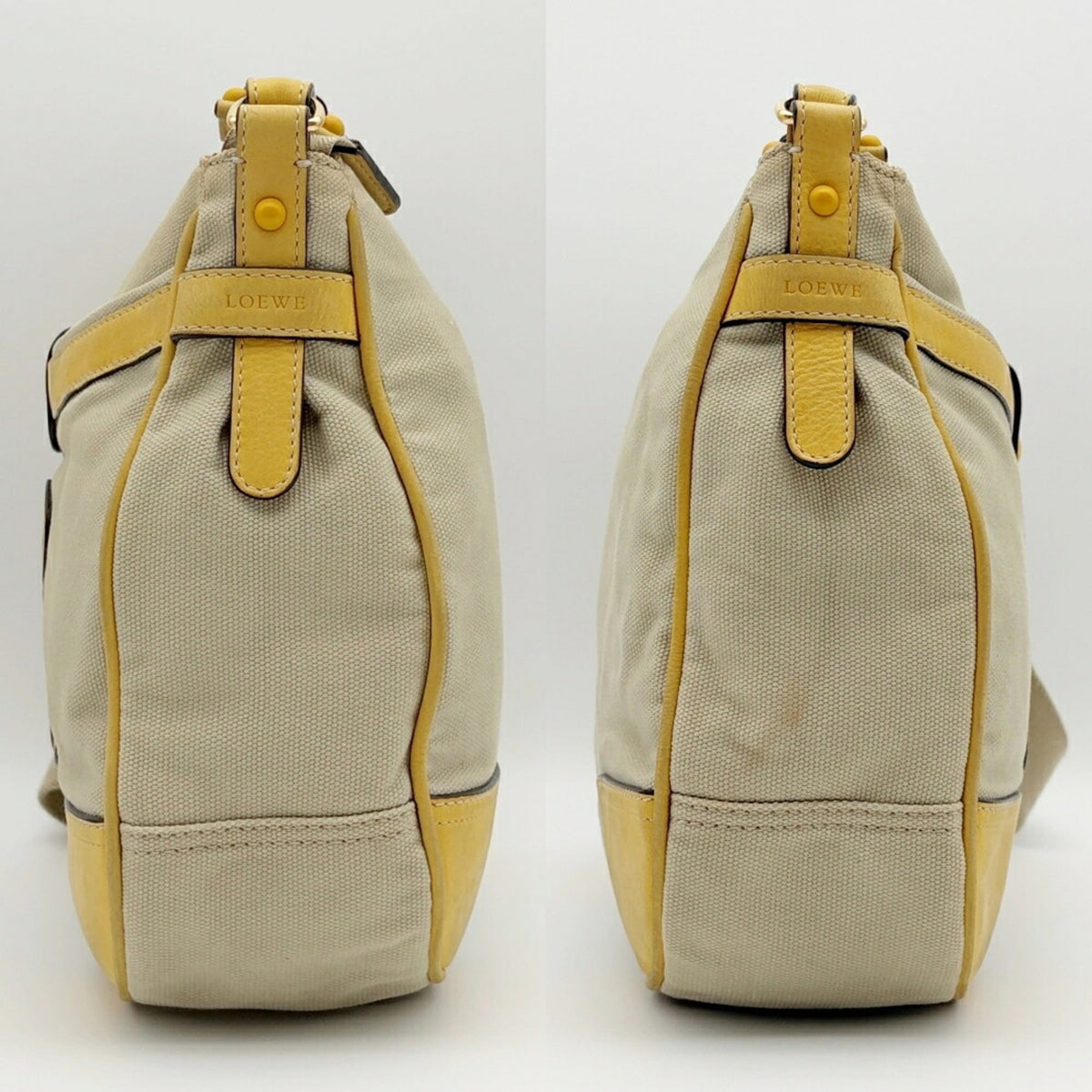 Loewe Beige Yellow Canvas Leather Shoulder Bag (Pre-Owned)