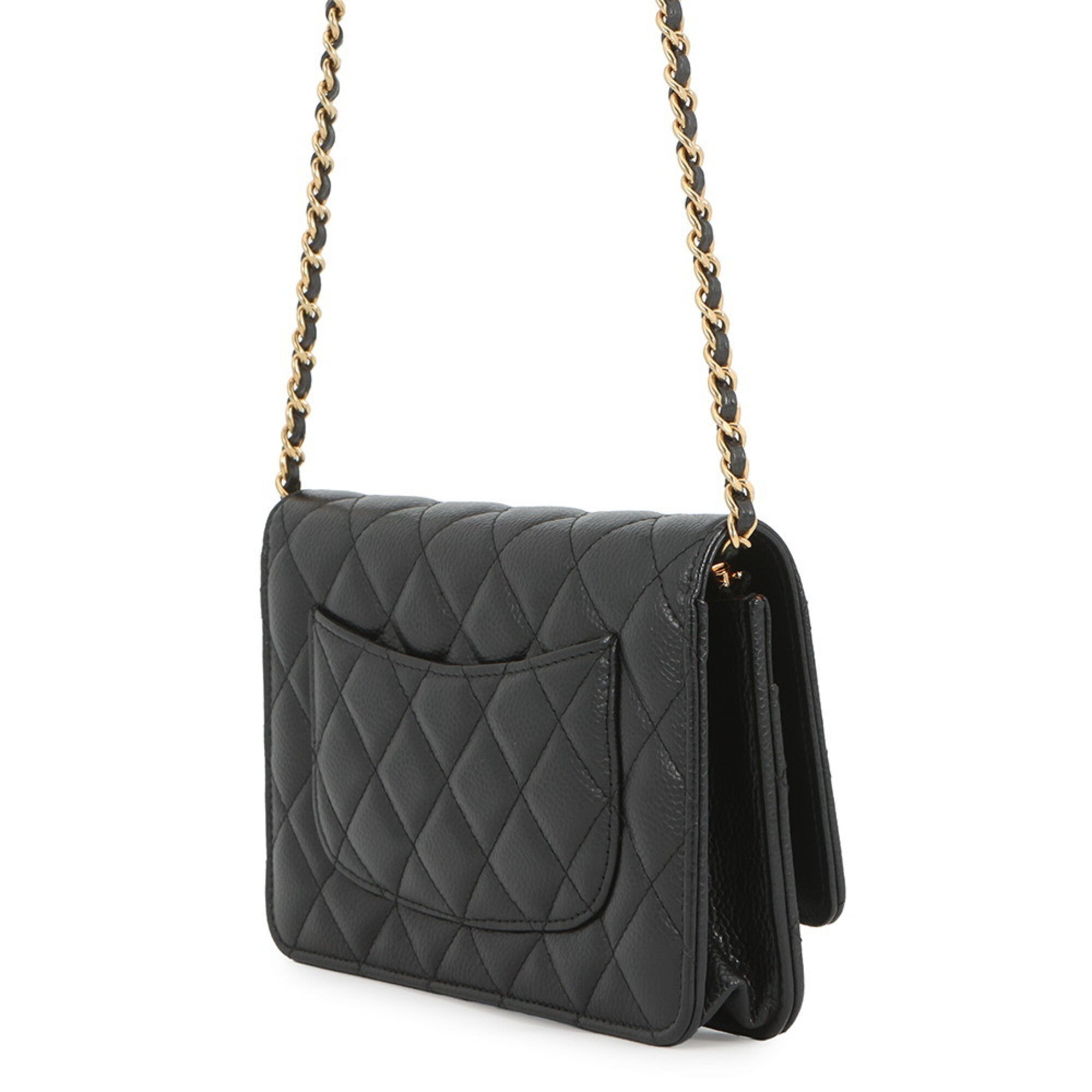 Chanel Black Grained Calfskin Chain/Shoulder Wallet (Pre-Owned)