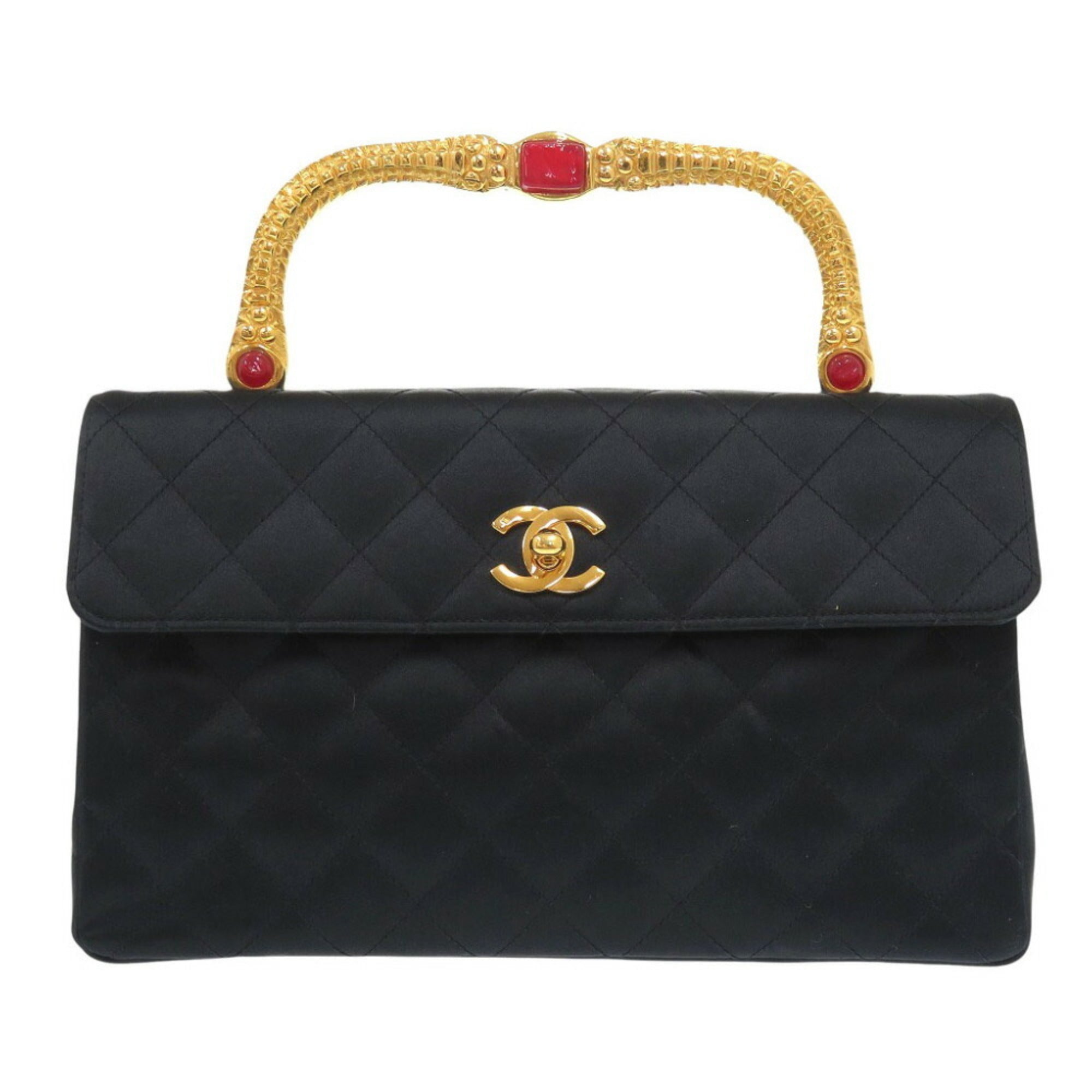 Chanel Black Satin Metal Handbag (Pre-Owned)
