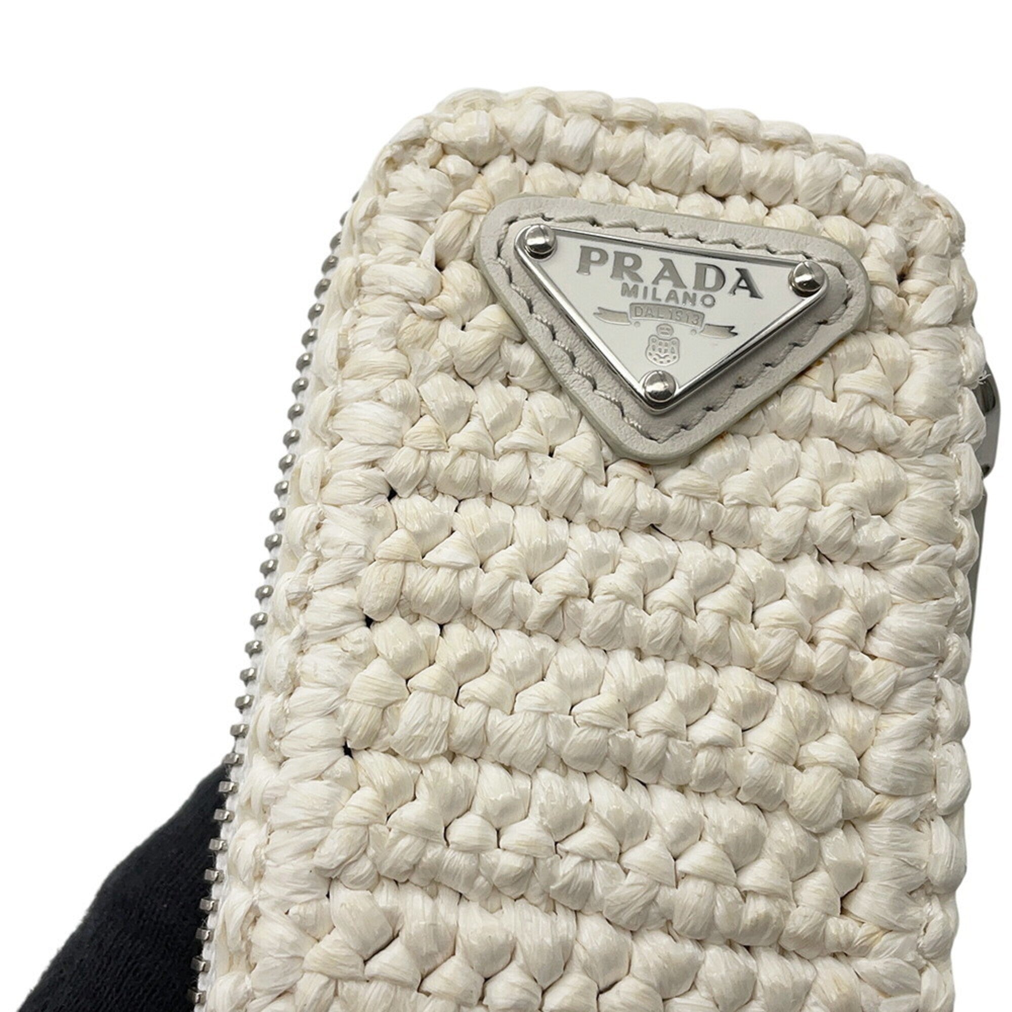Prada White Raffia Handbag Shoulder Bag (Pre-Owned)