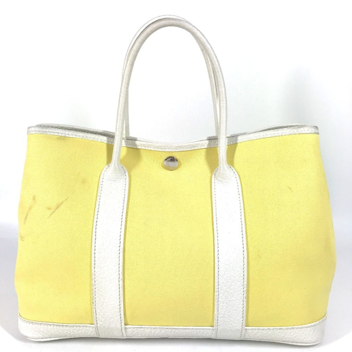Hermes White Yellow Toile H Handbag Tote Bag (Pre-Owned)