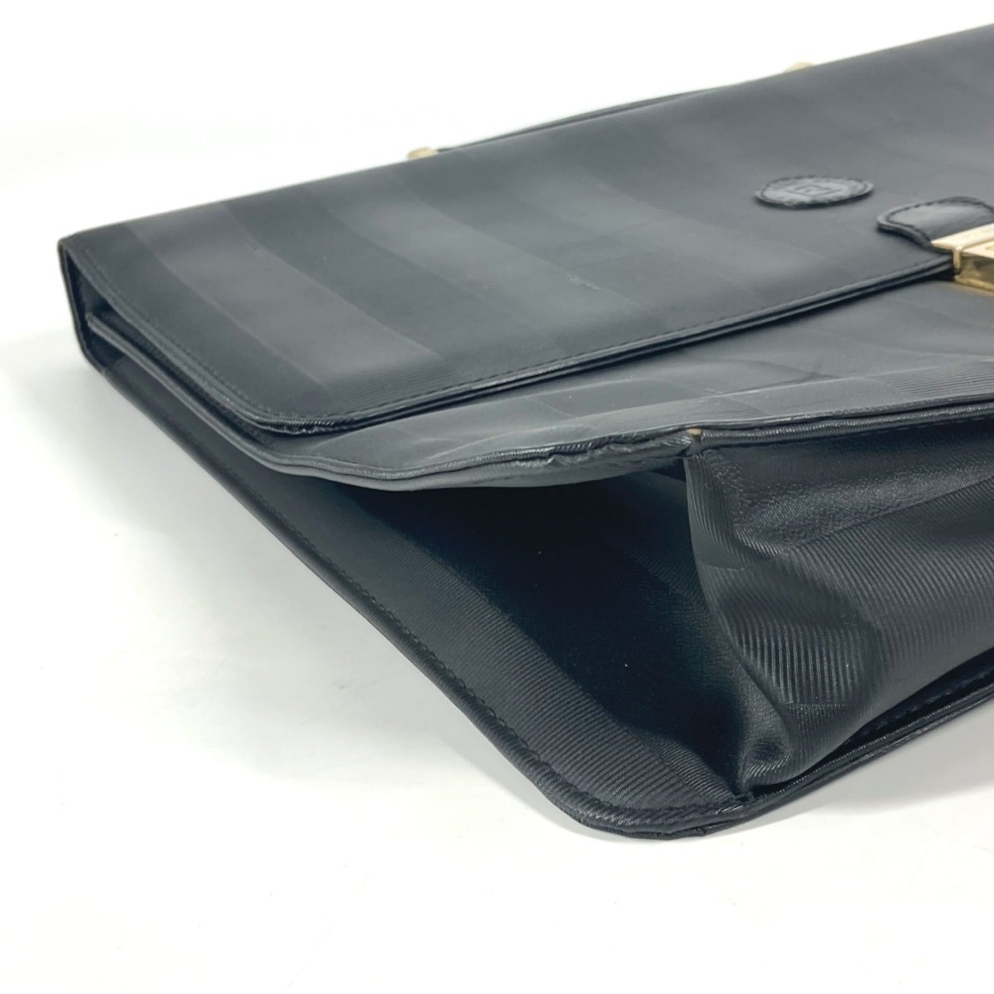 Fendi Pequin Black Pvc Leather Briefcase Handbag Tote Bag (Pre-Owned)