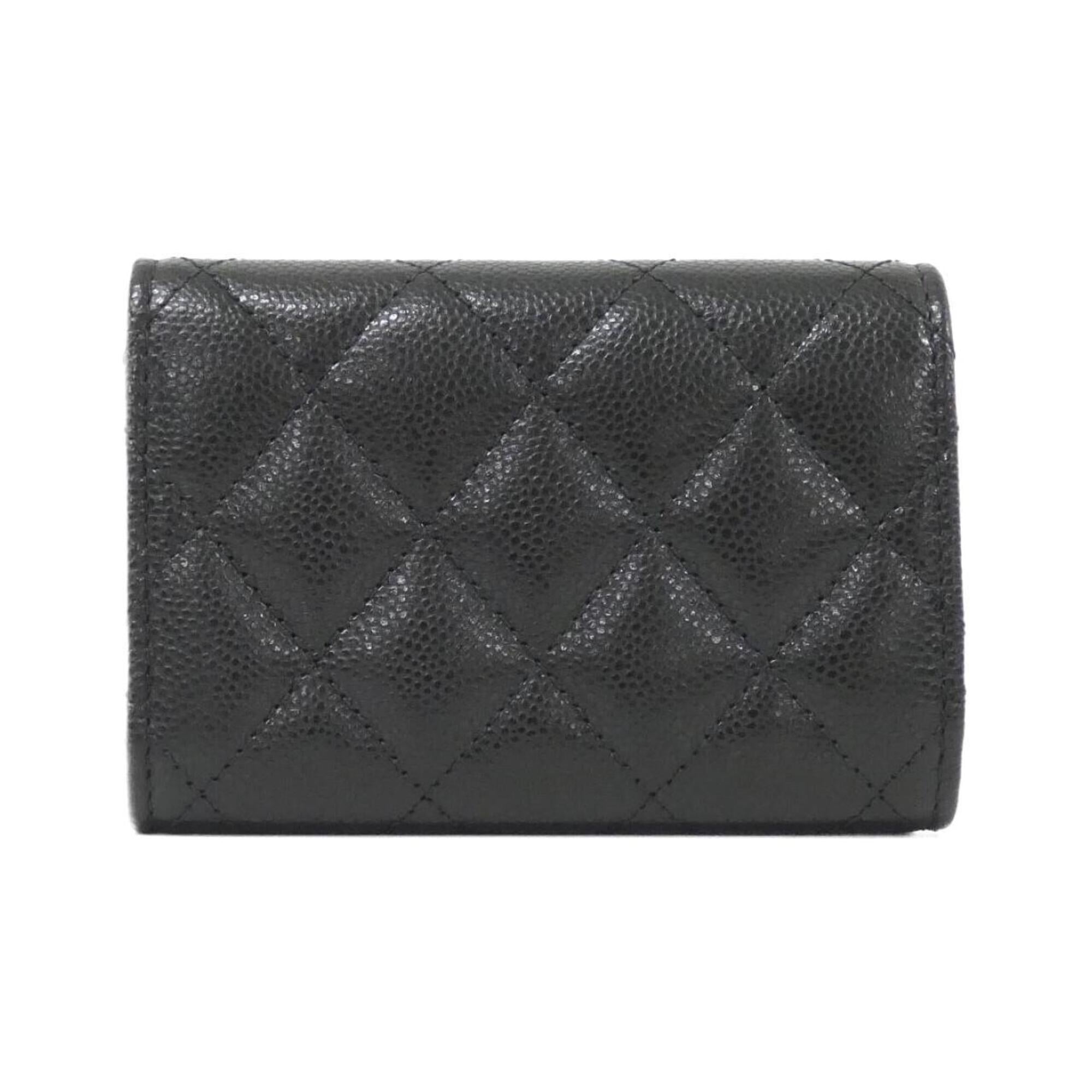Chanel Black Grained Calfskin Wallet (Tri-Fold) (Pre-Owned)