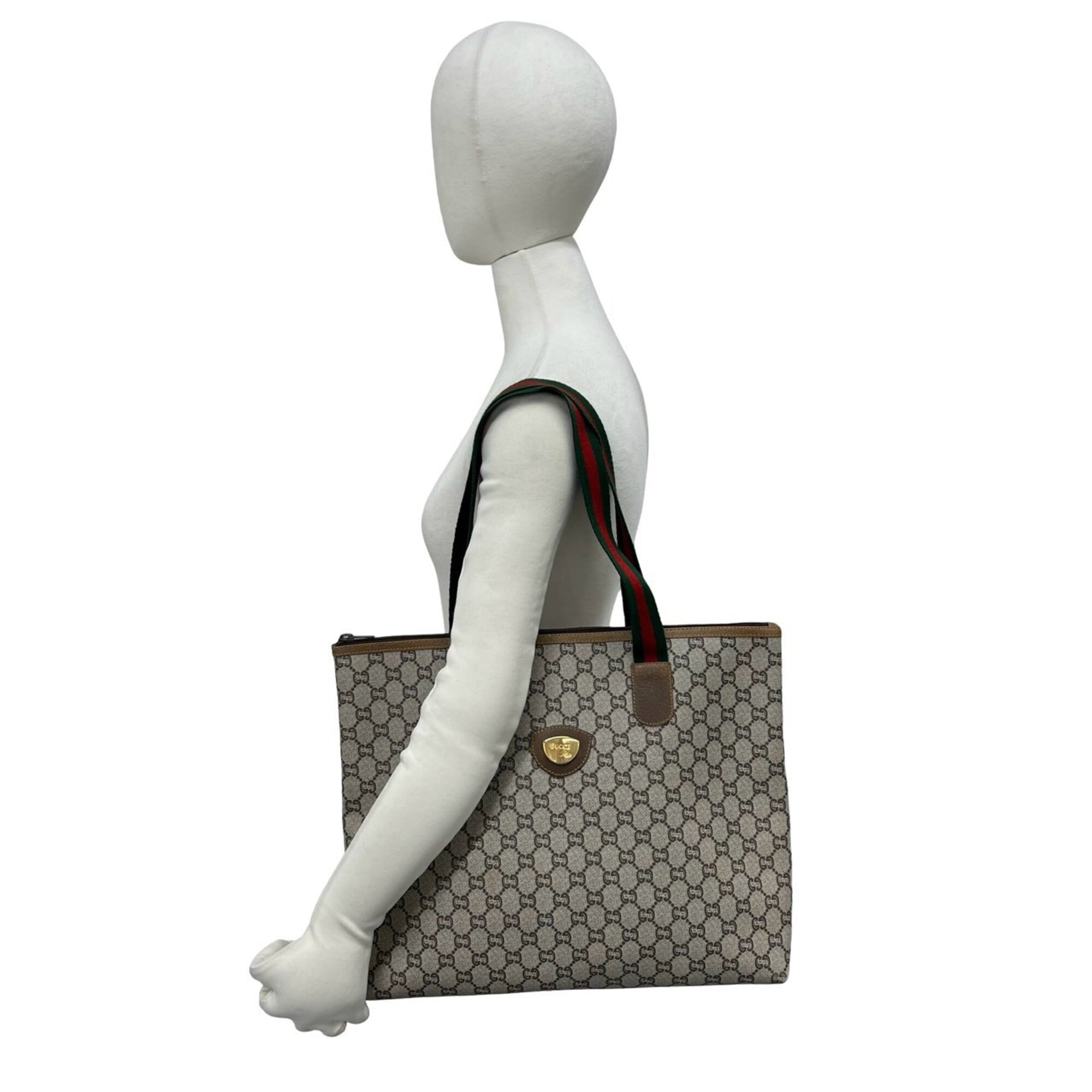 Gucci Brown Green Red Color Pvc Leather Tote Bag (Pre-Owned)
