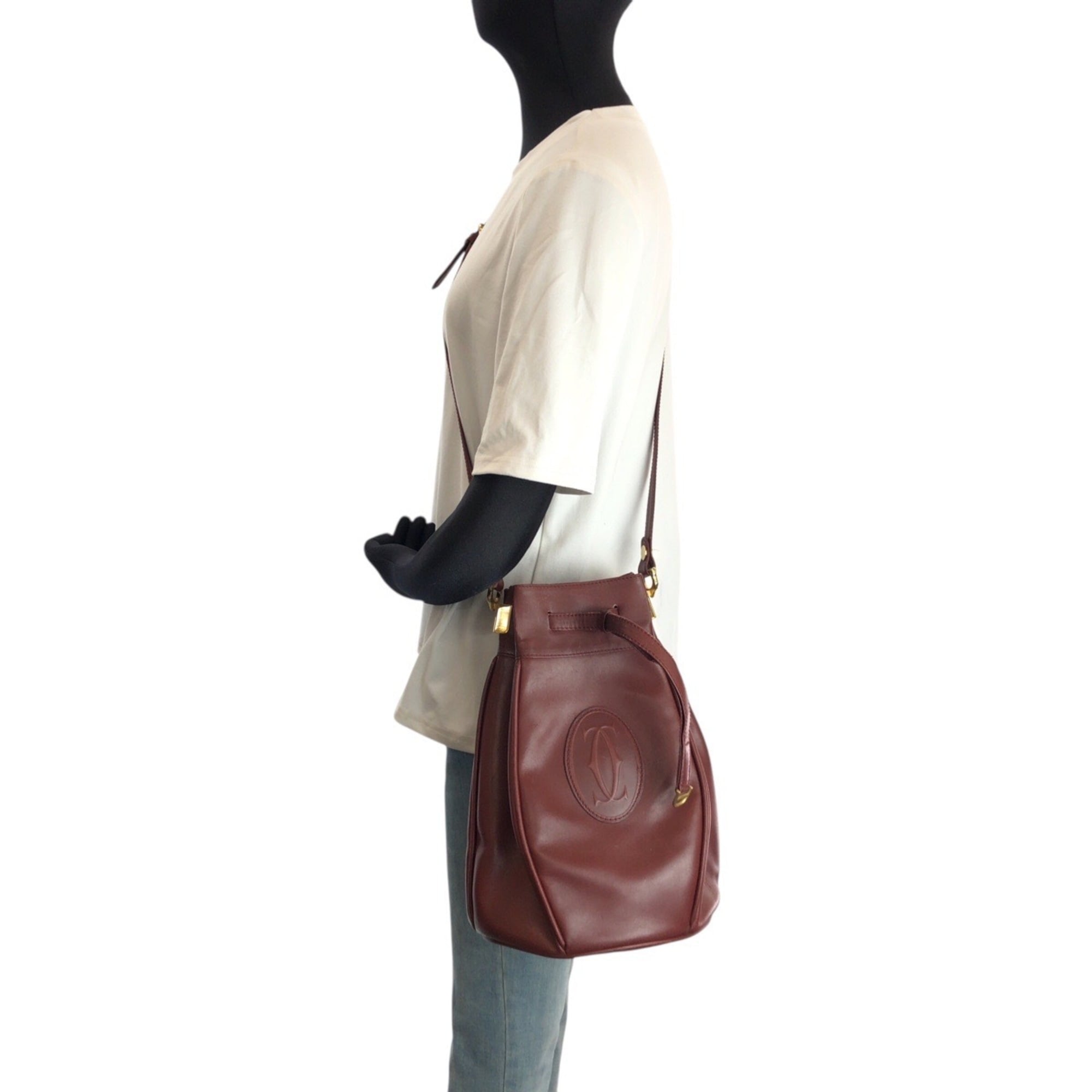 Cartier Bordeaux Wine Red Leather Pochette Shoulder Bag (Pre-Owned)
