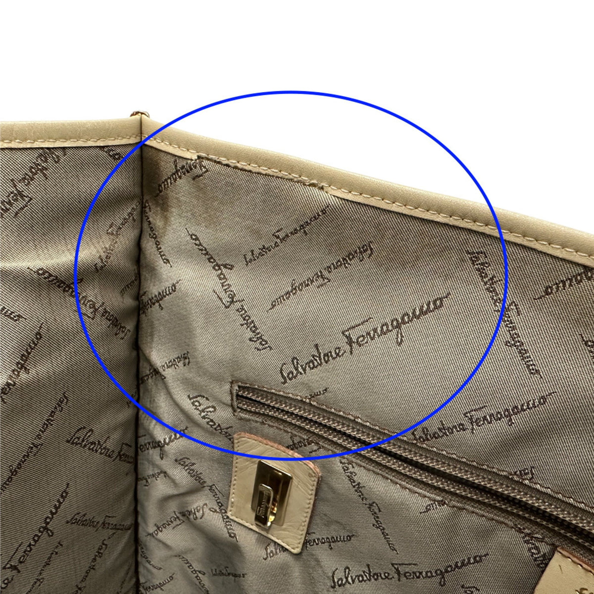 Salvatore Ferragamo Beige Orange Canvas Tote Bag (Pre-Owned)