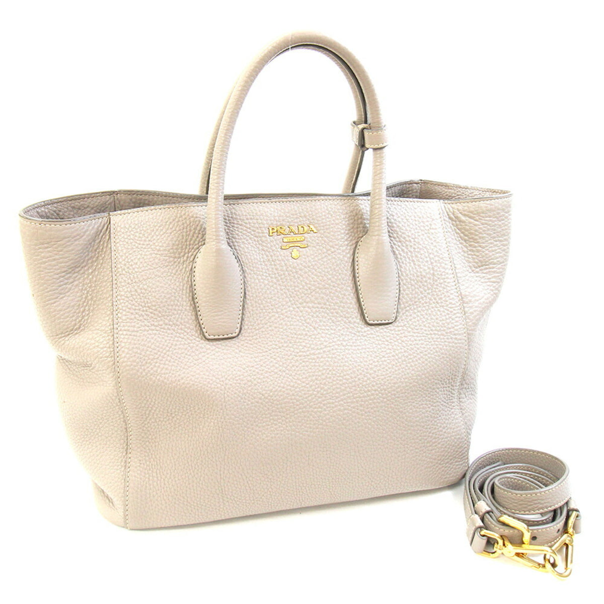 Prada Grayish Leather Handbag Shoulder Bag Tote Bag (Pre-Owned)