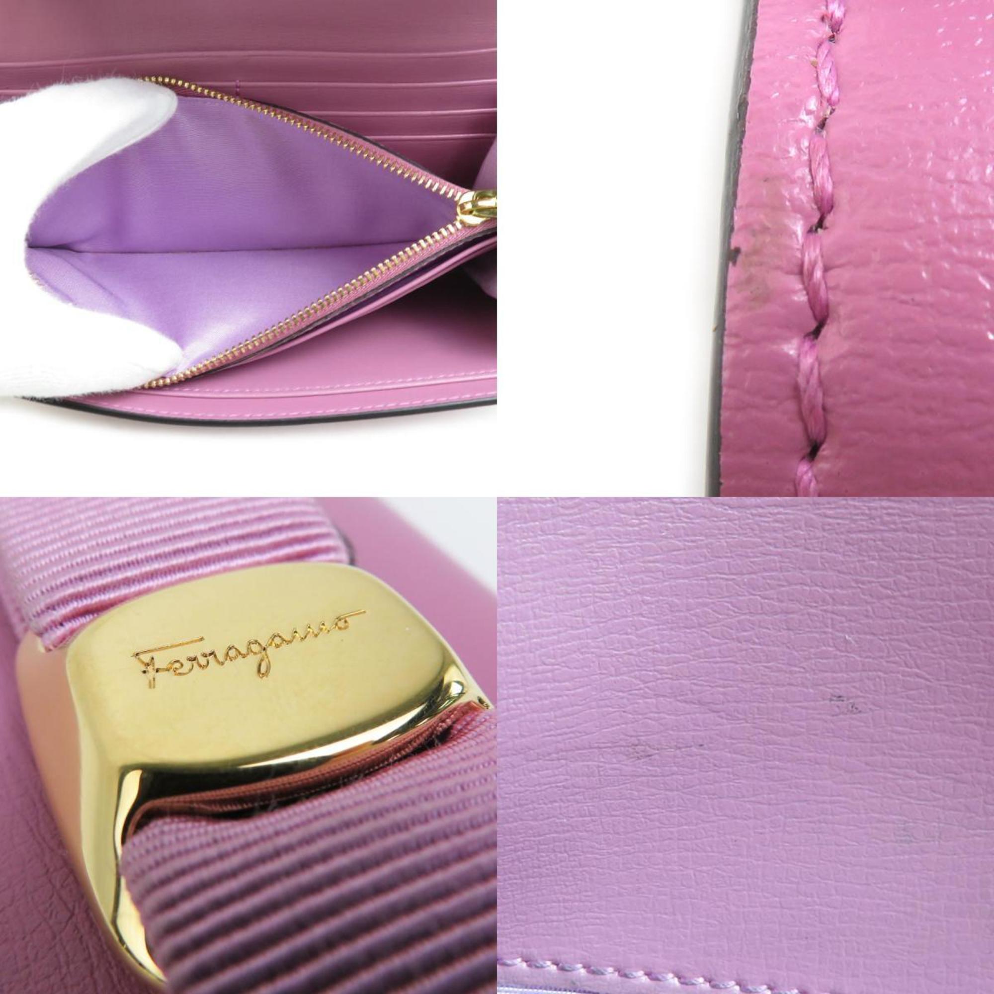 Salvatore Ferragamo Purple Leather Long Wallet (Tri-Fold) (Pre-Owned)