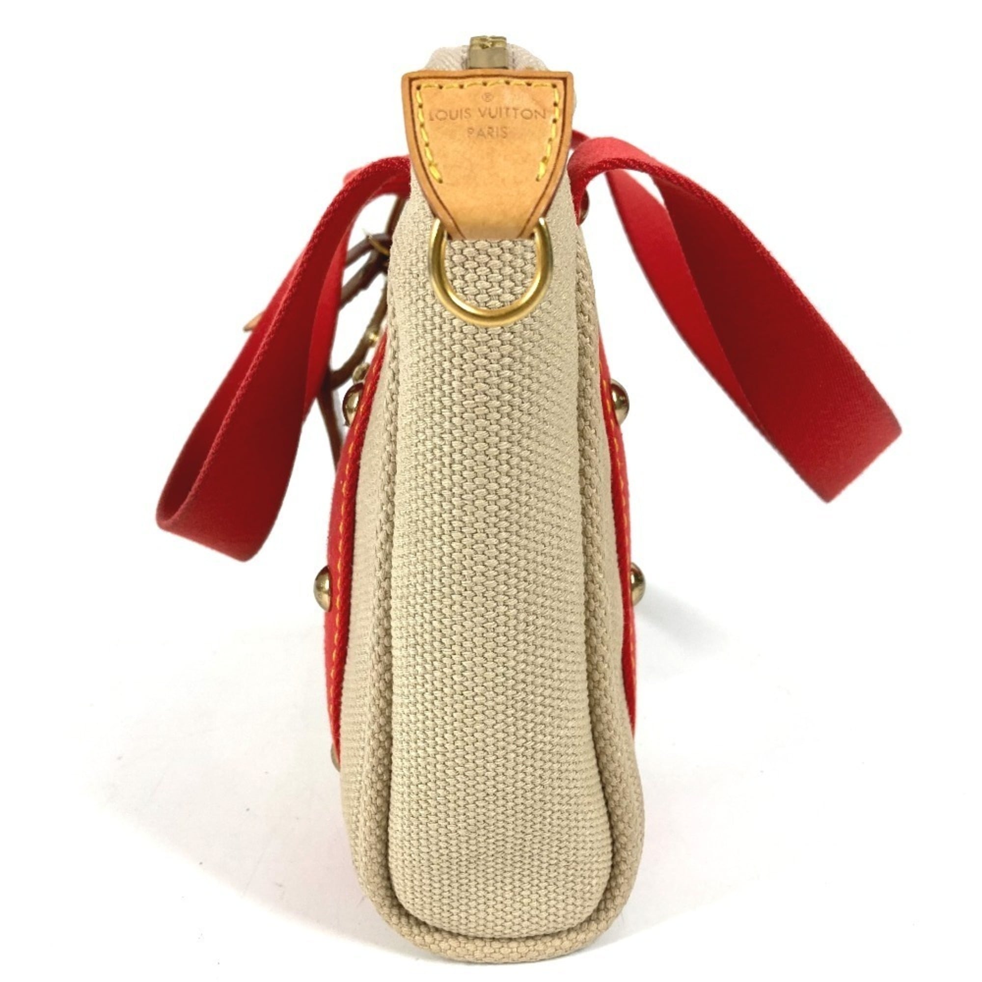 Louis Vuitton Beige Galle Red Color Cotton Handbag Tote Bag (Pre-Owned)