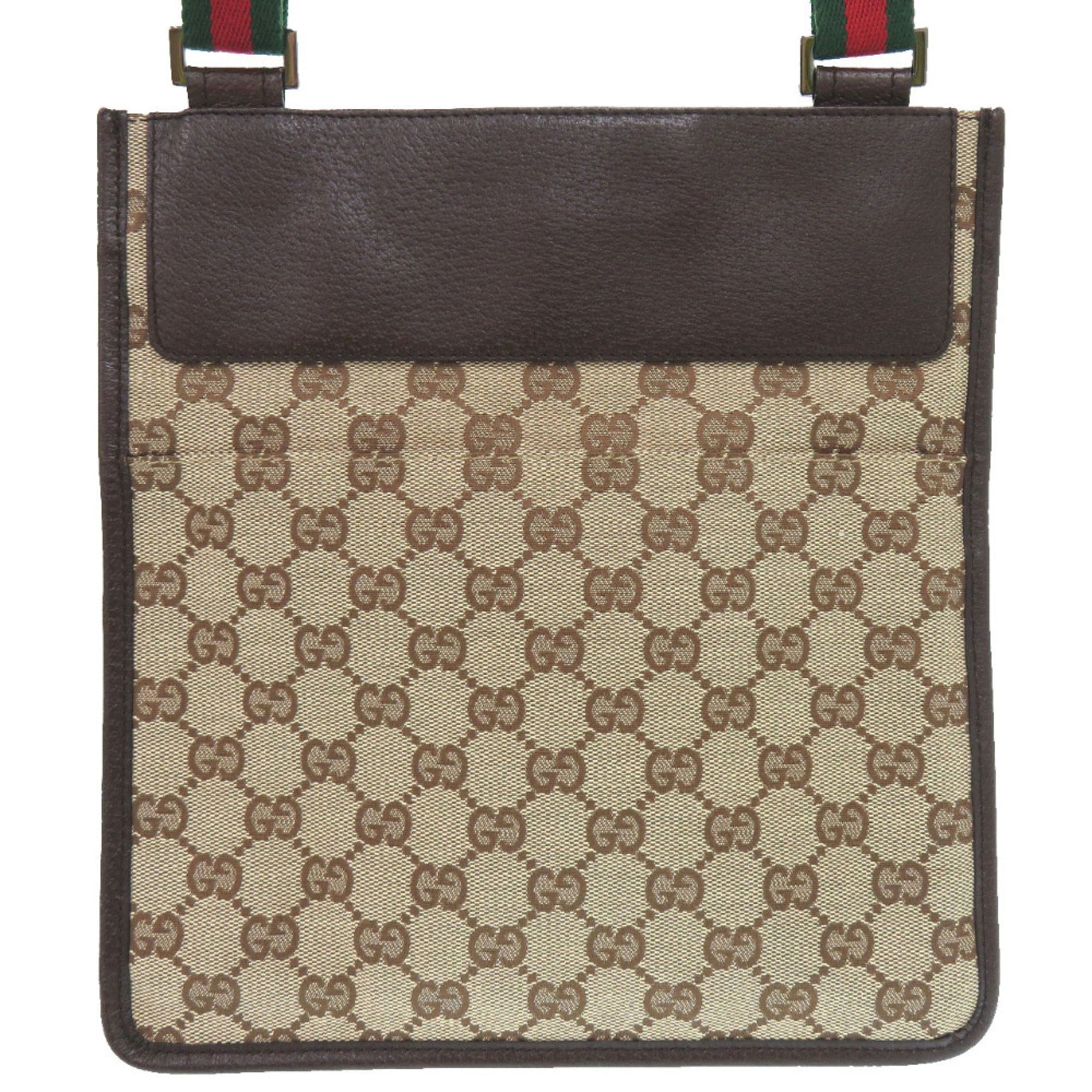 Gucci Brown Green Red Color Gg Canvas Leather Messenger Bag Sling Bag (Pre-Owned)