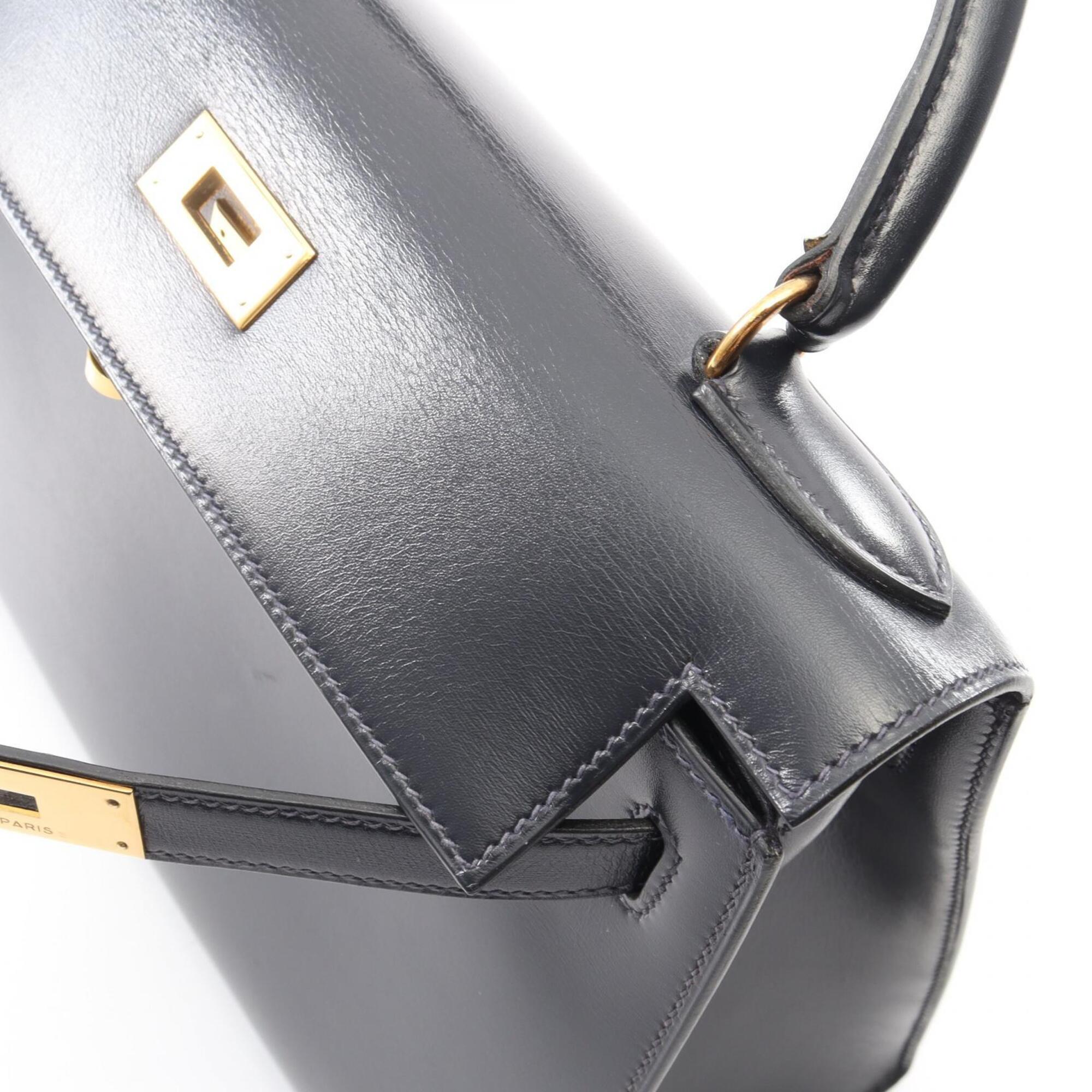 Hermes Blue Indigo Navy Box Calf Leather Handbag (Pre-Owned)