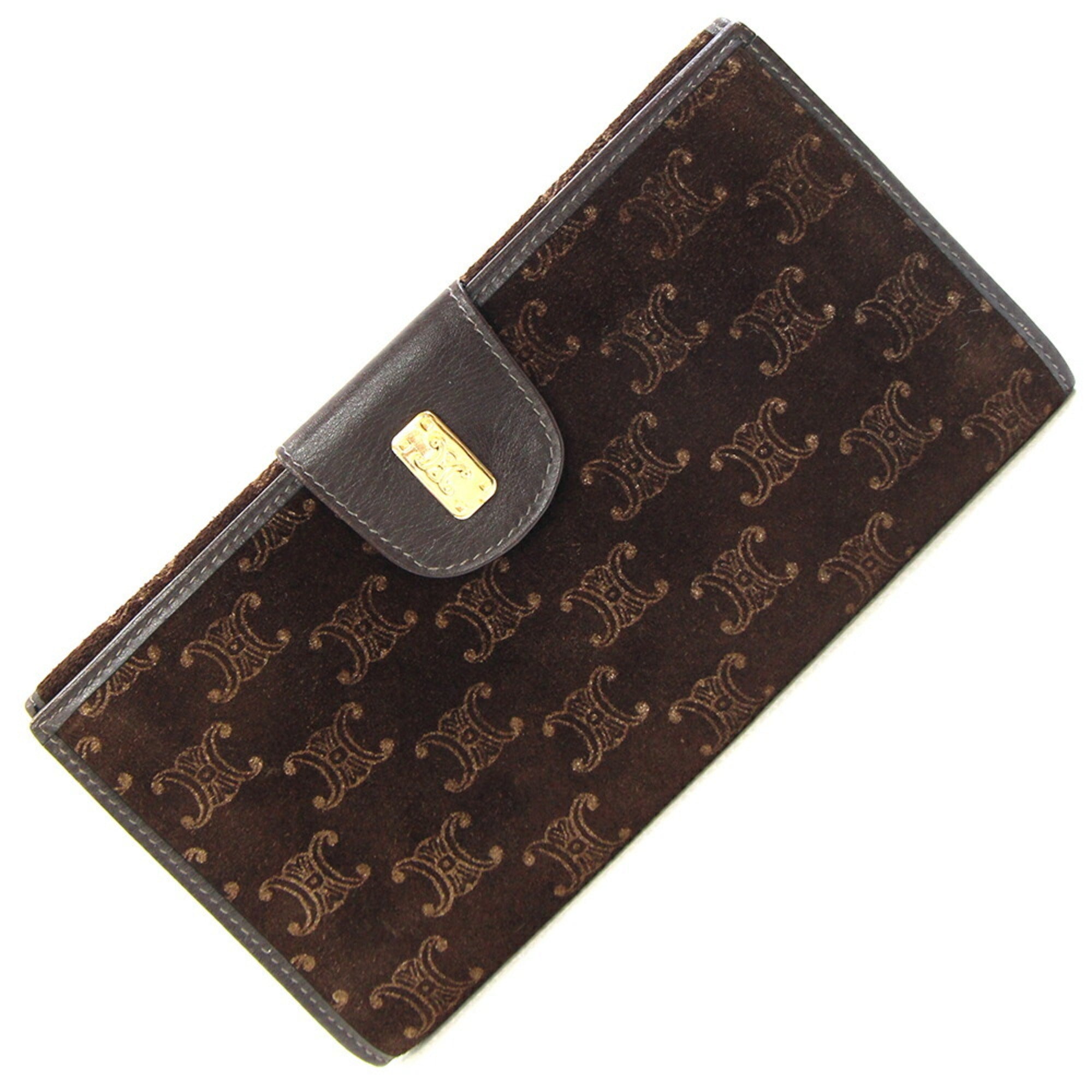 Celine Dark Brown Suede Leather Long Wallet (Bi-Fold) (Pre-Owned)