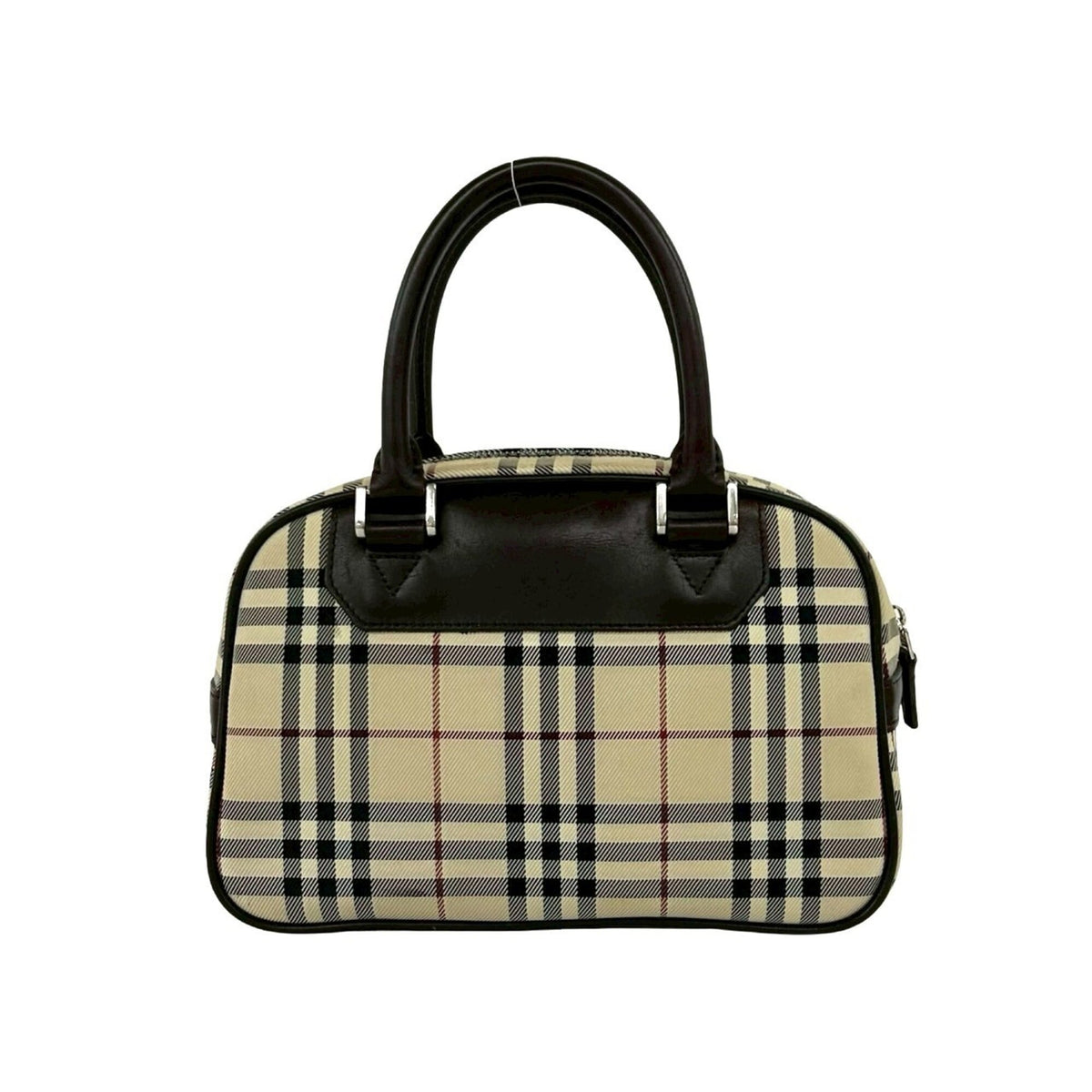 Burberry Beige Brown Leather Canvas Boston Bag Handbag (Pre-Owned)